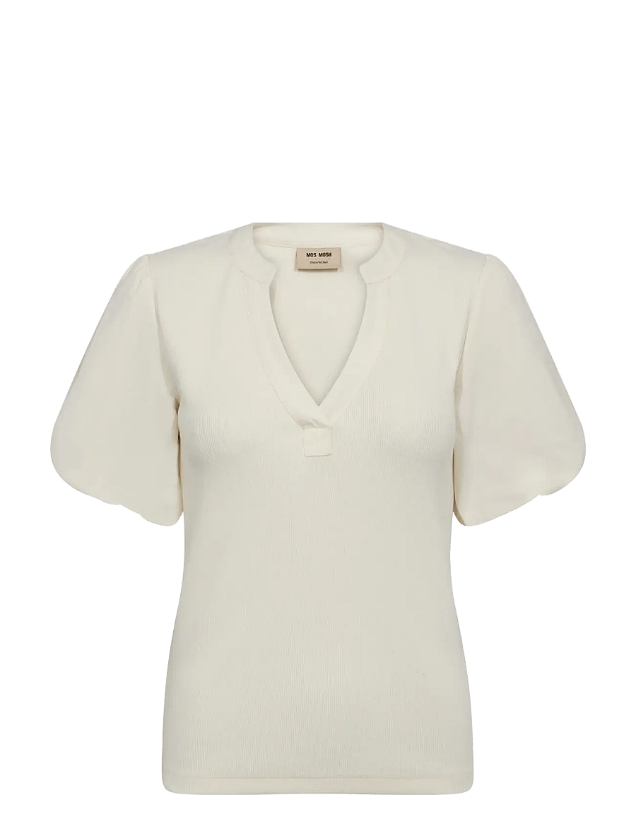 MOS MOSH - MMJada V-SS Puff Tee - t-shirts - ecru - 1