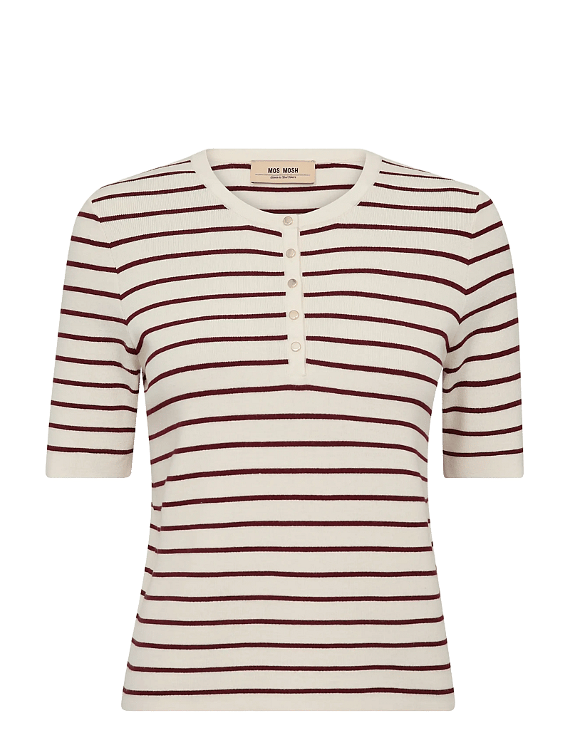 MOS MOSH - MMAliz Caliz Stripe SS Knit - striktrøjer - cabernet - 1