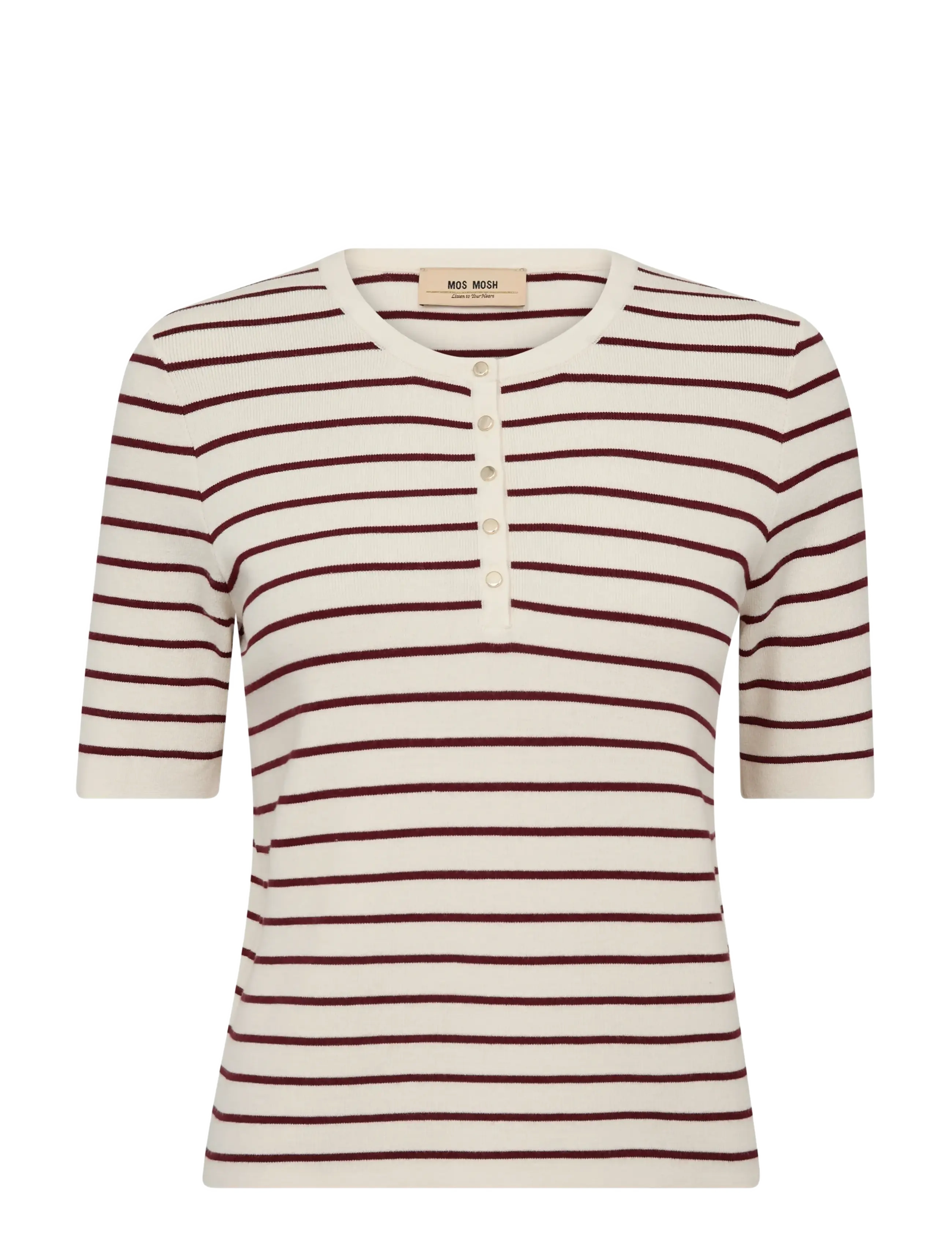 MOS MOSH MMAliz Caliz Stripe SS Knit - Strik - CABERNET / cream