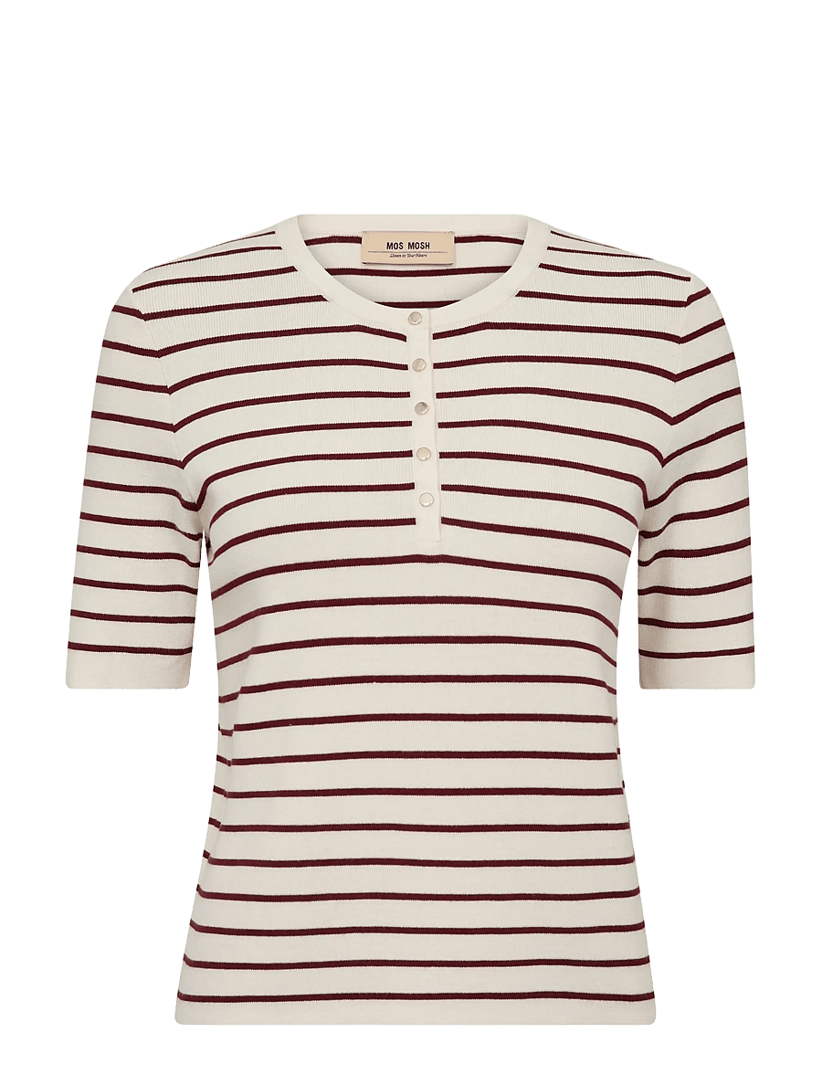 MOS MOSH - MMAliz Caliz Stripe SS Knit - stickade tröjor - cabernet - 1