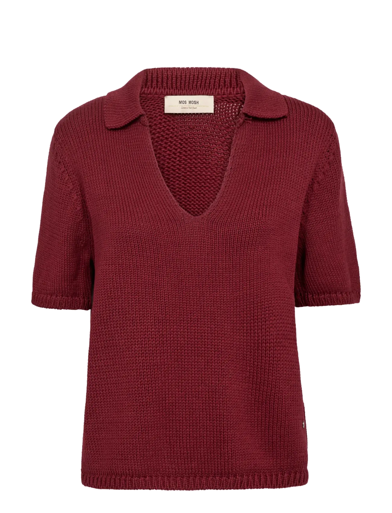 MOS MOSH MMArin SS Collar Cotton Knit - Strik - CABERNET / red
