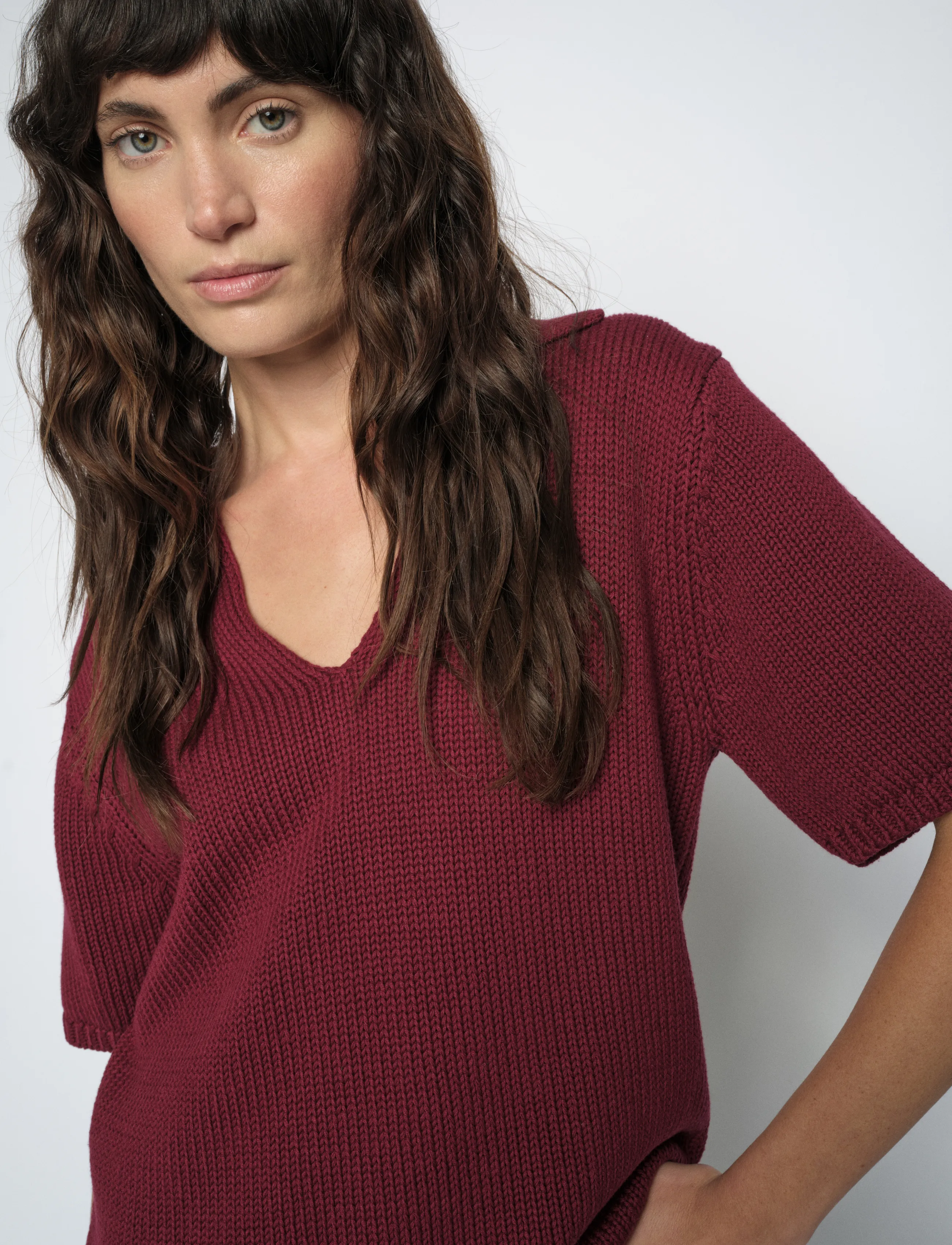 MOS MOSH - MMArin SS Collar Cotton Knit - peysur - cabernet - 3