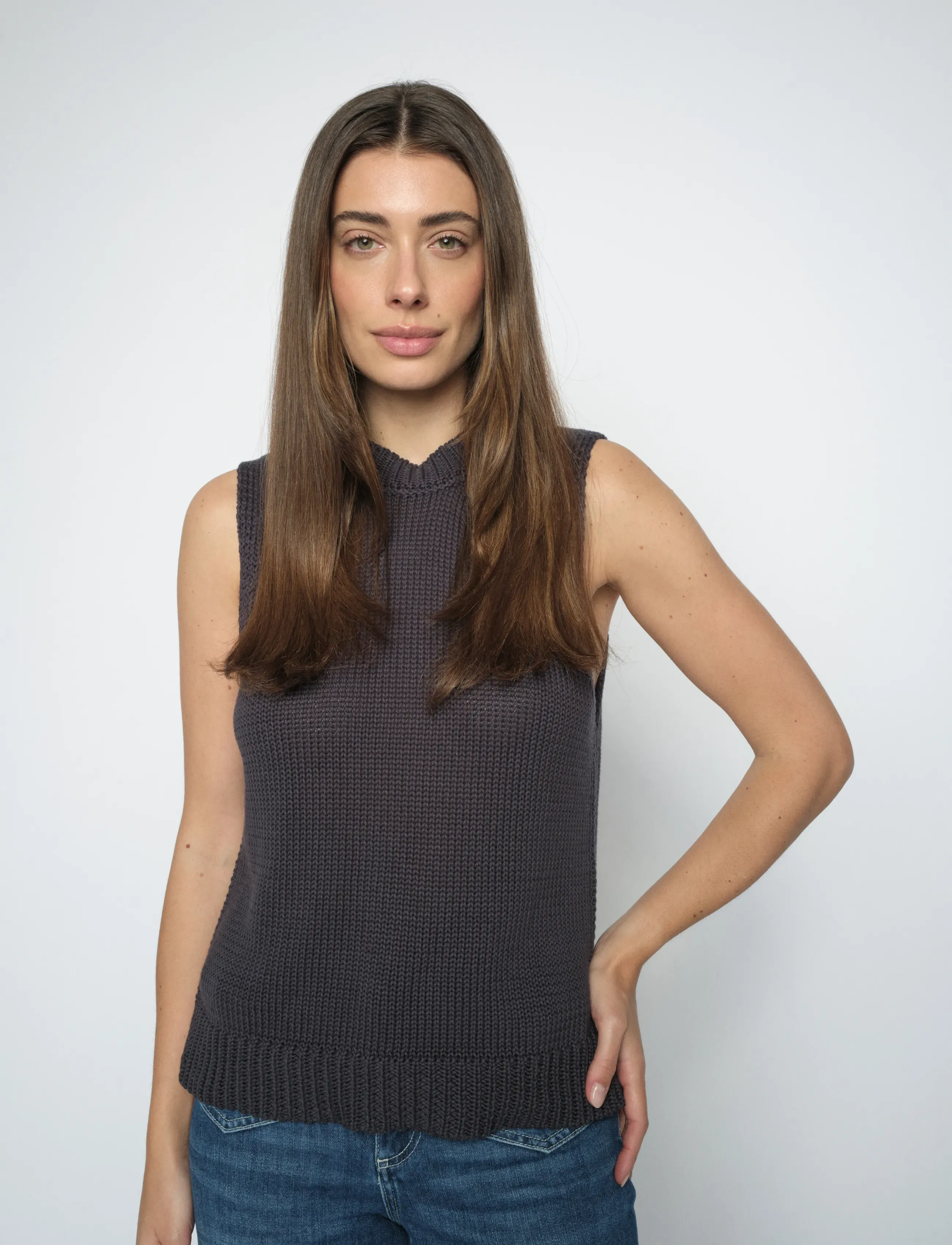 MOS MOSH - MMBine Cotton SL Knit Top - Ärmellose tops - india ink - 3