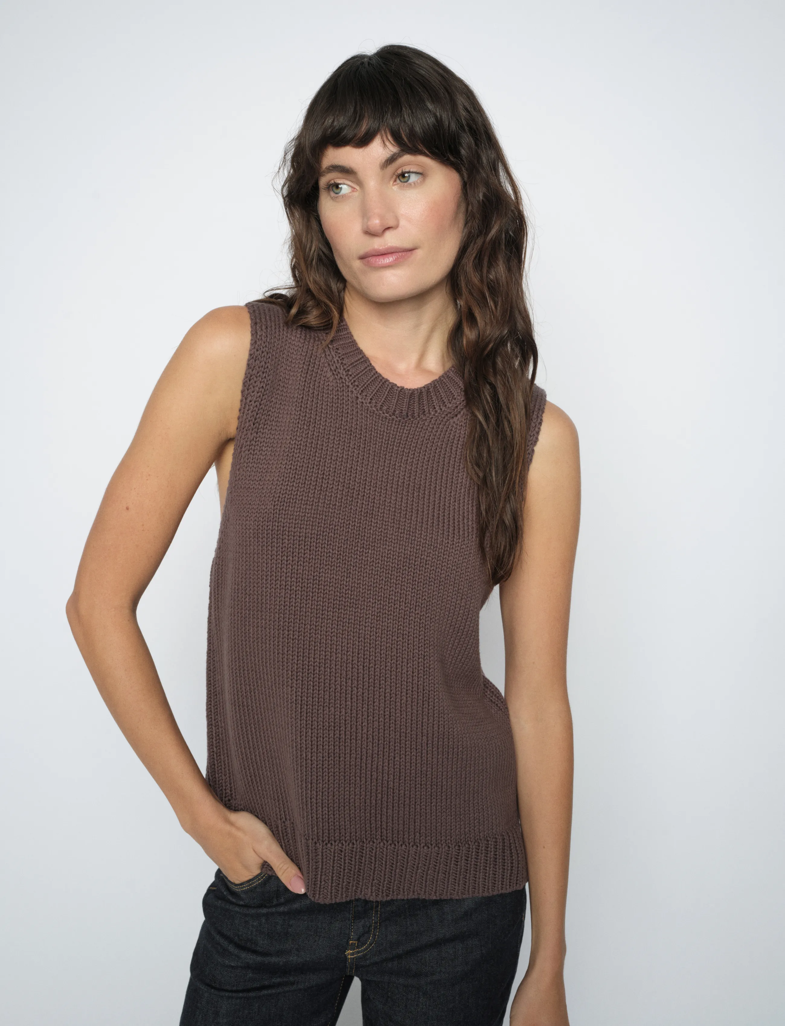 MOS MOSH MMBine Cotton SL Knit Top - Hauts sans manches - SUBTERRANEAN / brown