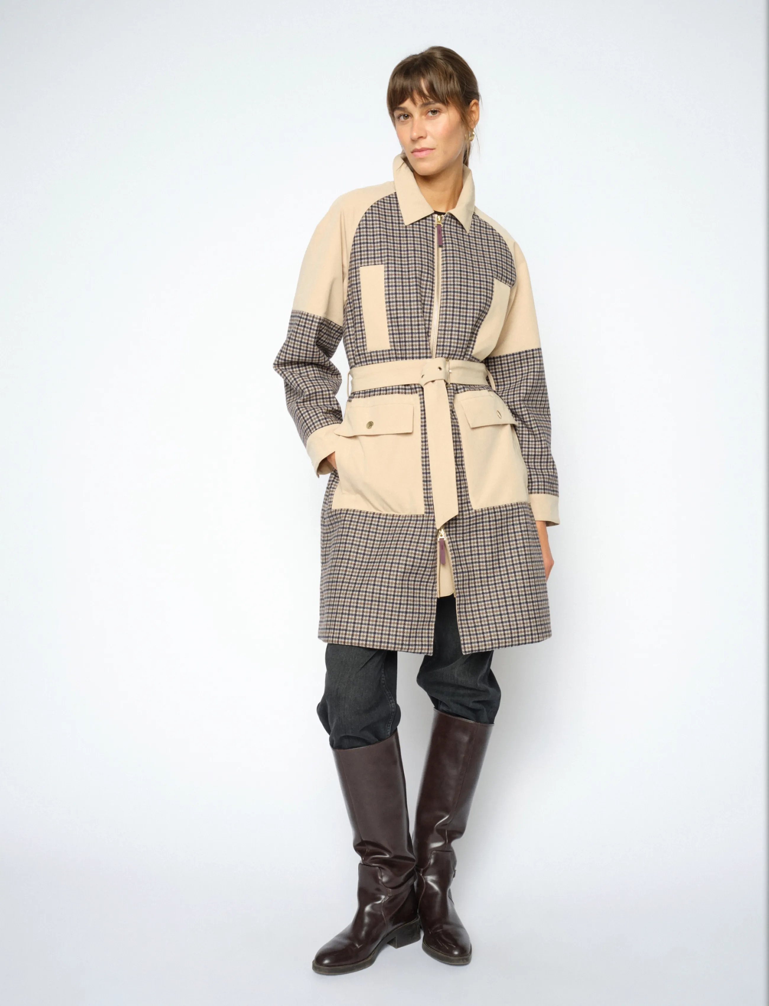 MOS MOSH Mmaline Check Jacket, Kvinder, Ternet Trenchcoat, Beige, Str: XS