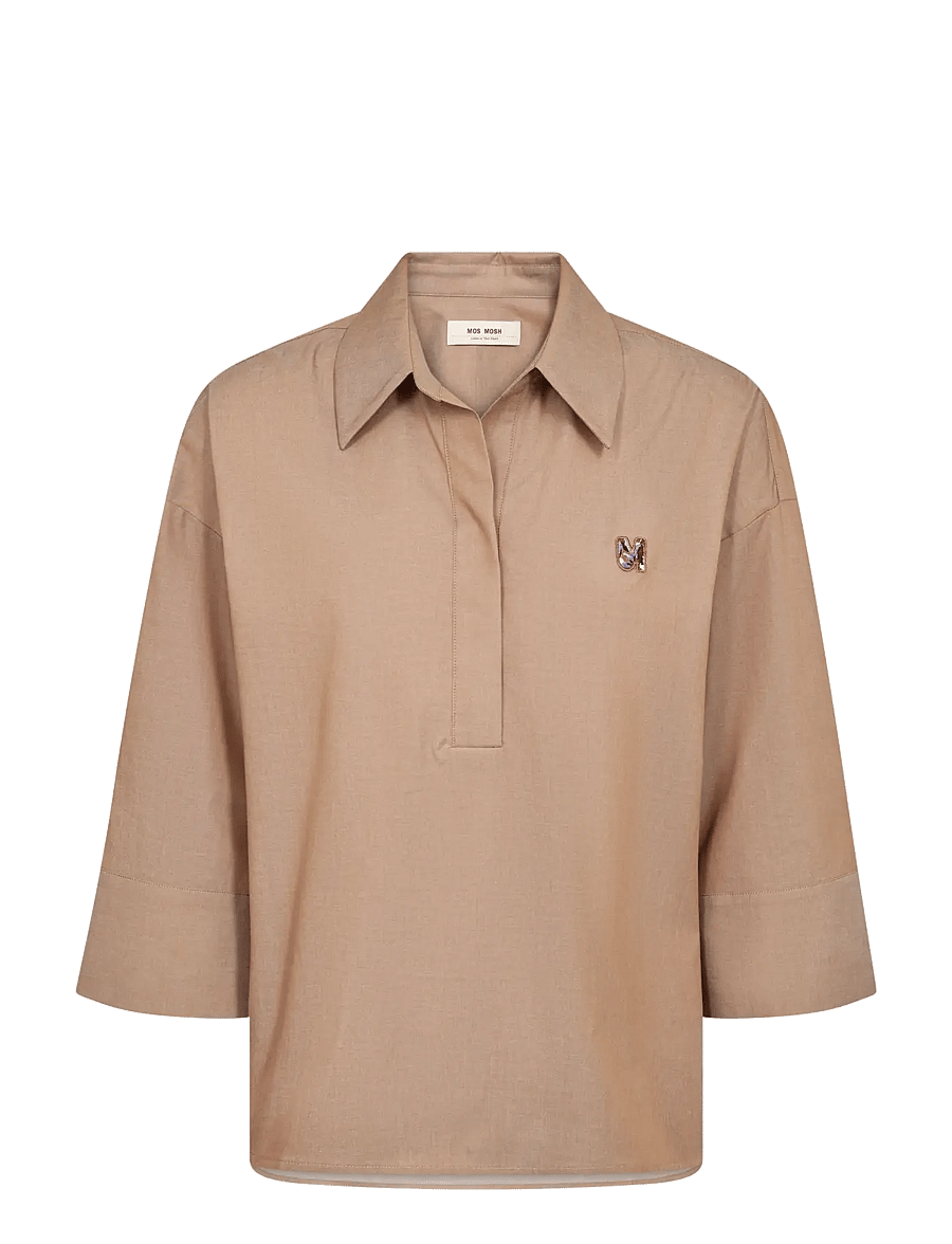 MOS MOSH - MMBritze Cam Cotton Blouse - short-sleeved shirts - dark camel - 1