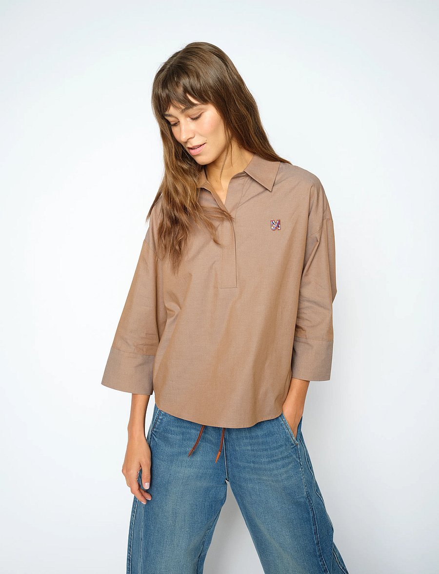 MOS MOSH - MMBritze Cam Cotton Blouse - short-sleeved shirts - dark camel - 0