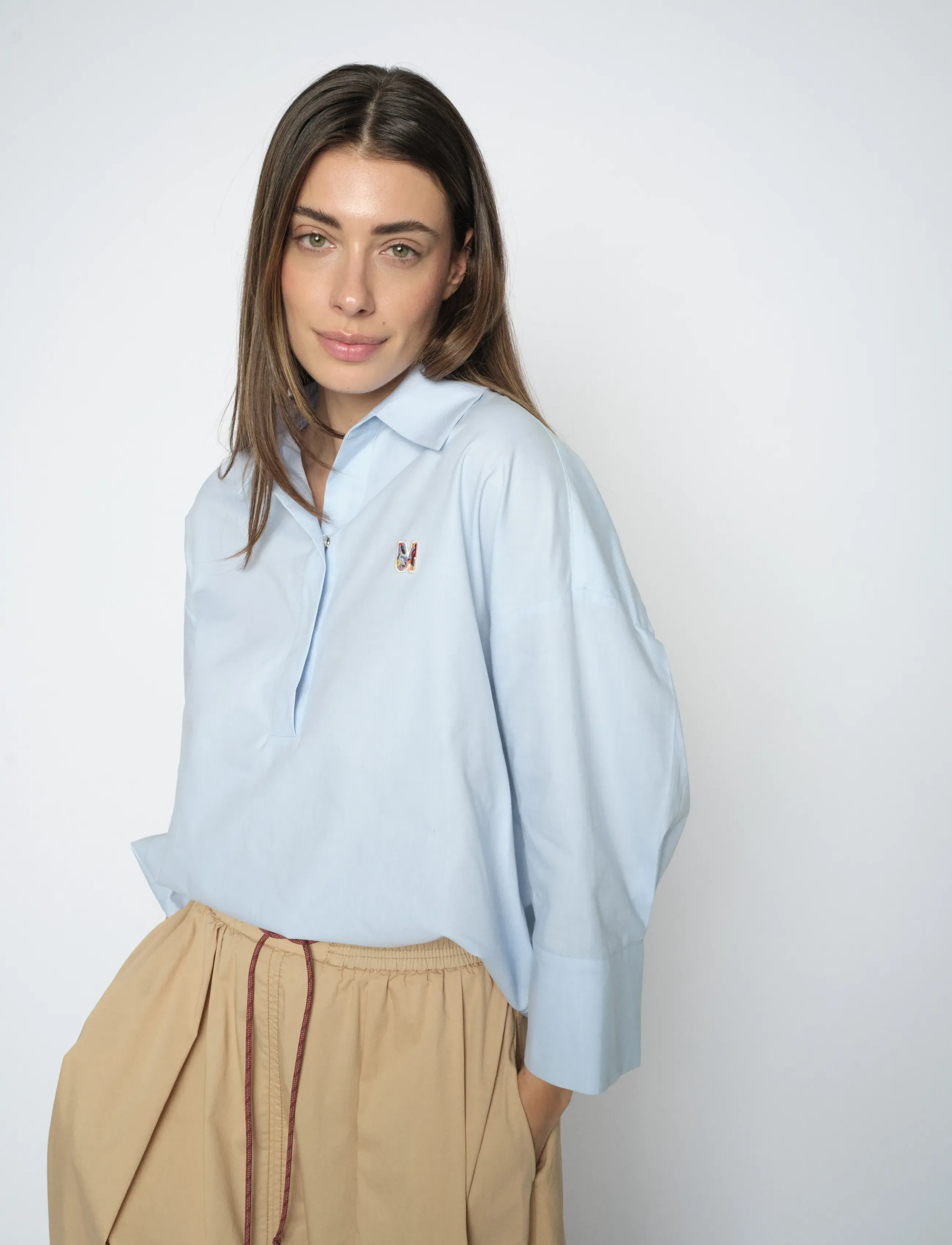 MOS MOSH Mmbritze Cam Cotton Blouse, L, Blouses, Blau - Long-sleeved, Frauen