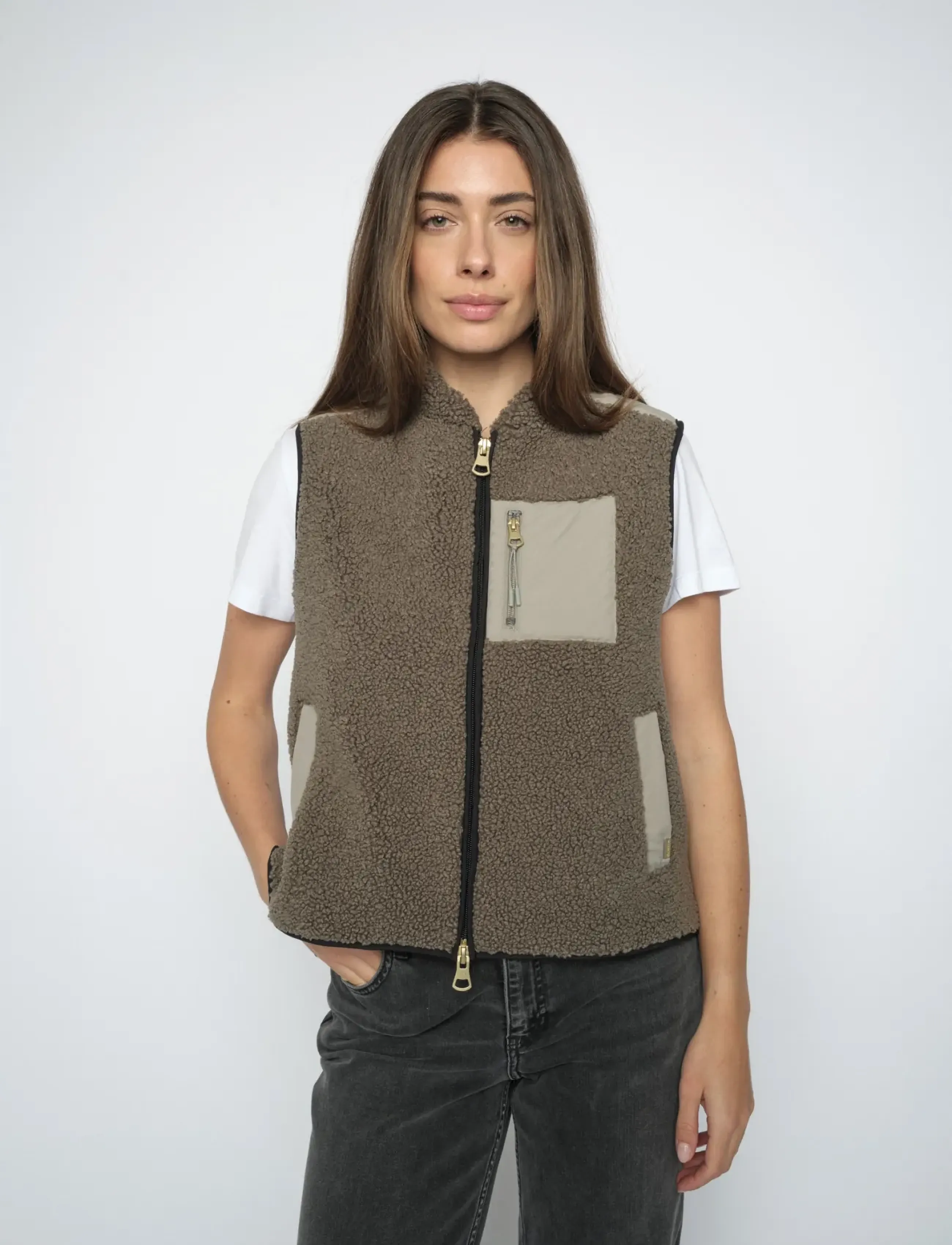 MOS MOSH Mmrowe Eli Teddy Vest, Kvinder, Teddy Fleece Vest, Kakigrøn, Str: XL
