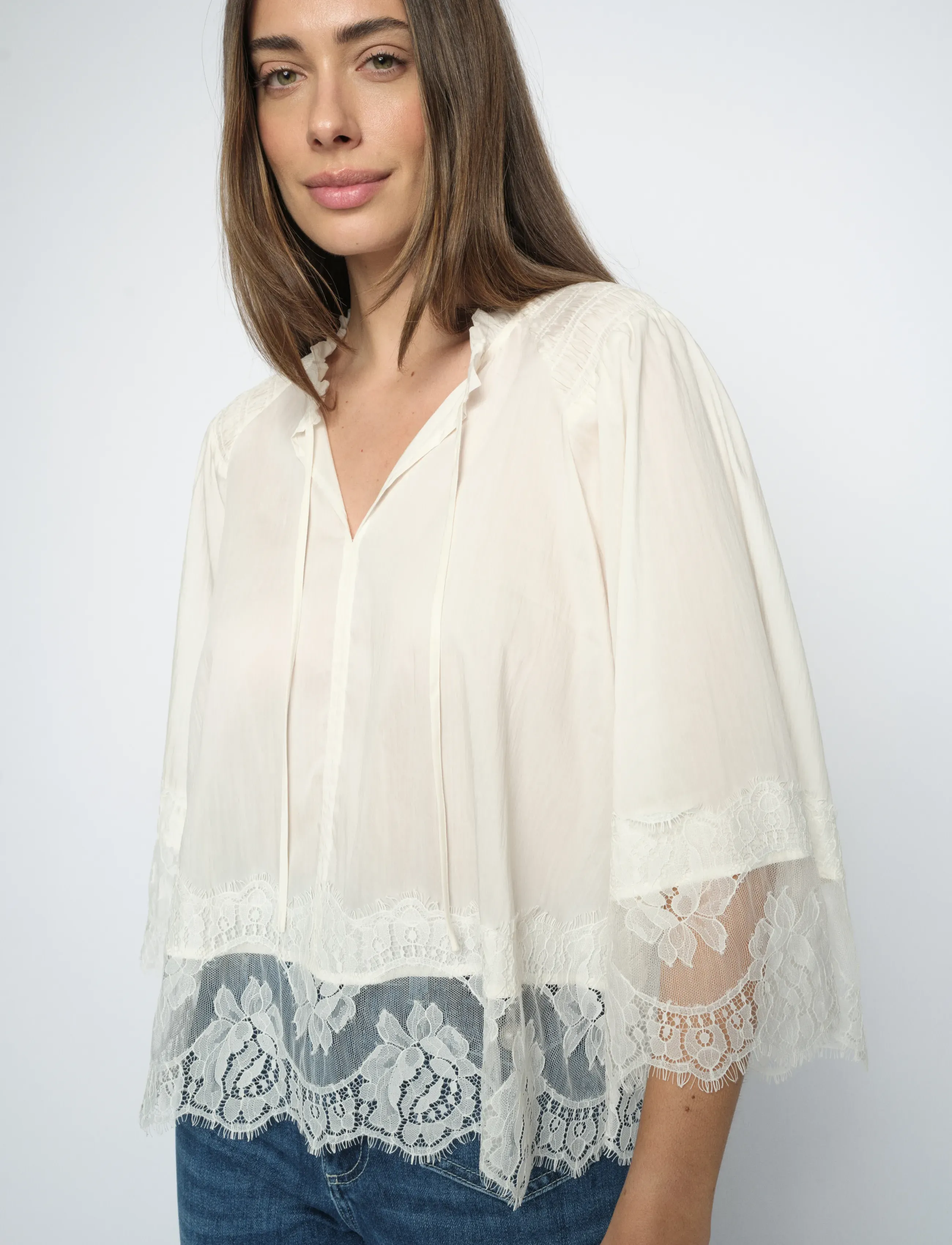 MOS MOSH - MMEisa Tess 3/4 Lace Blouse - kurzämlige blusen - ecru - 0