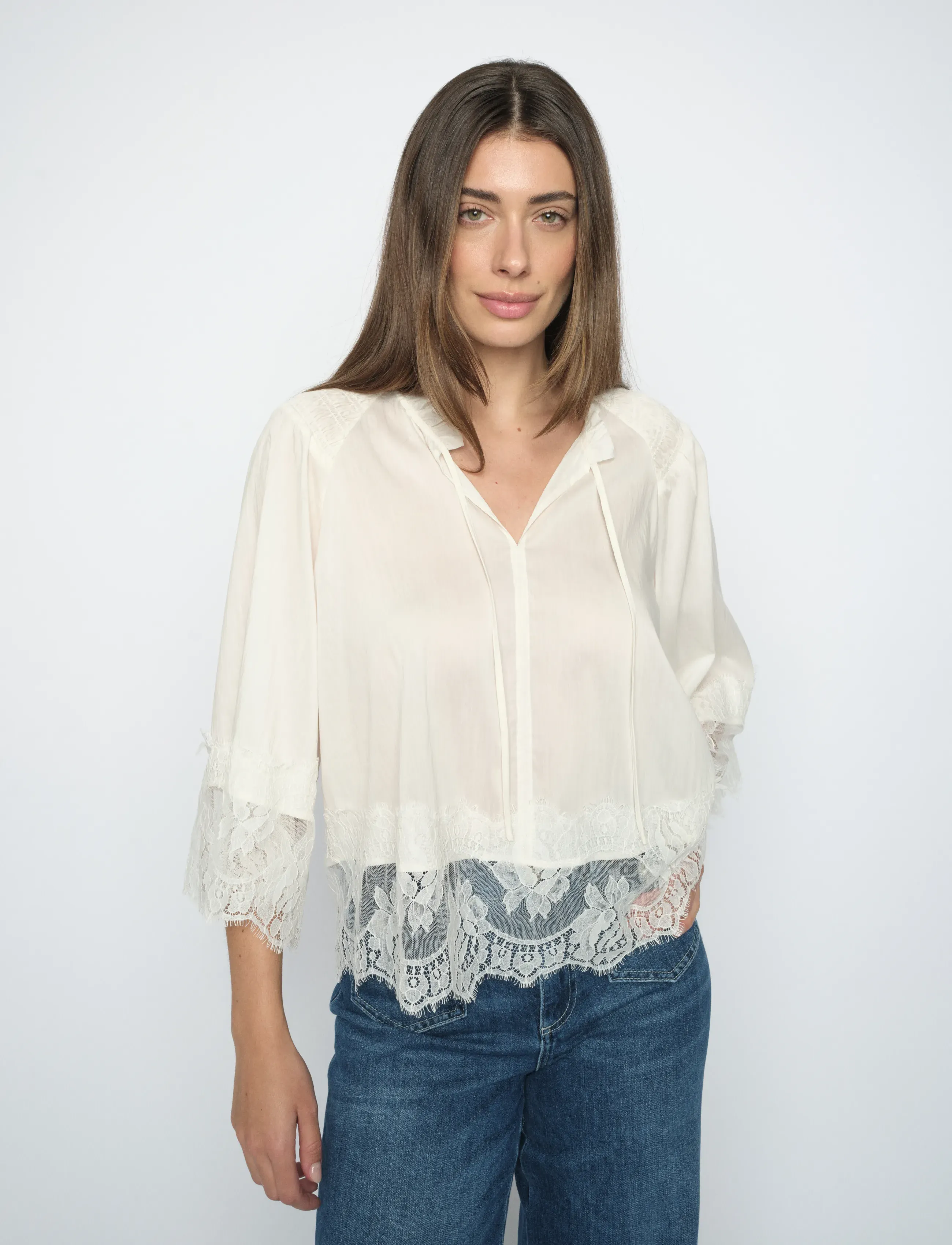 MOS MOSH - MMEisa Tess 3/4 Lace Blouse - kurzämlige blusen - ecru - 3