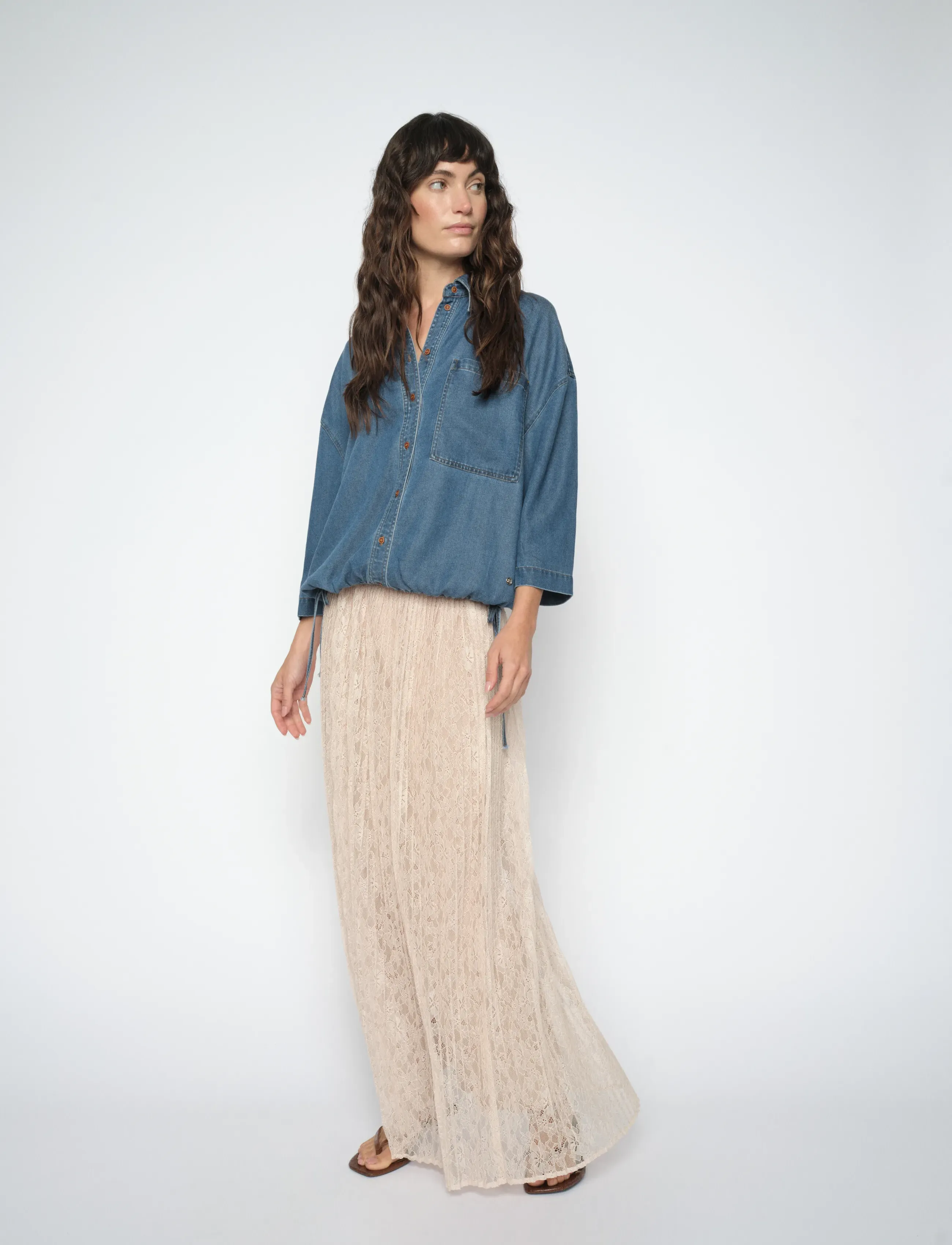 MOS MOSH Mmjurnee Lace Pleat Skirt, XL, Beige, Nederdele > Maxi Nederdele, Dame