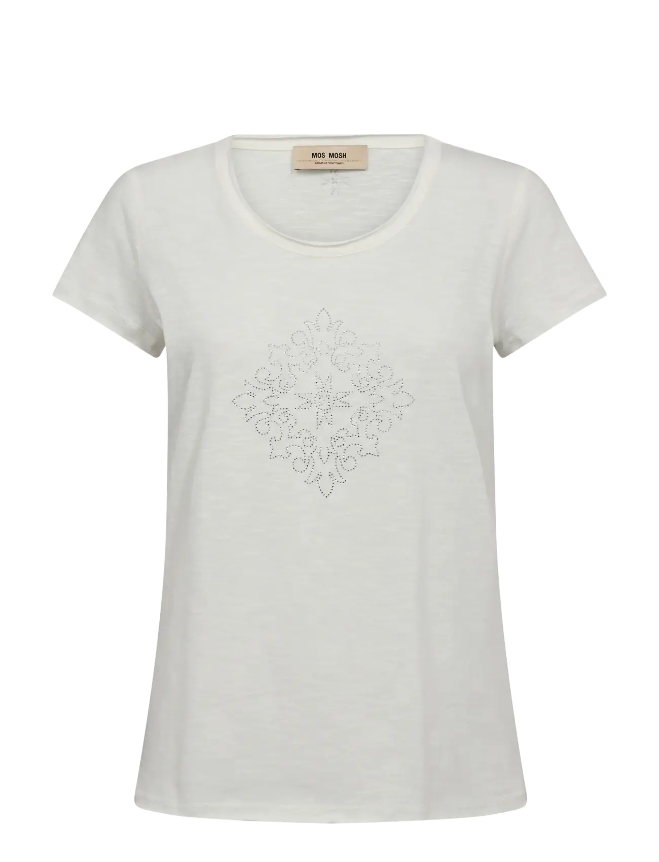 MOS MOSH Mmsherri O-Ss Glam Tee, L, T-shirts & Oberteile, Creme - Short-sleeved, Frauen