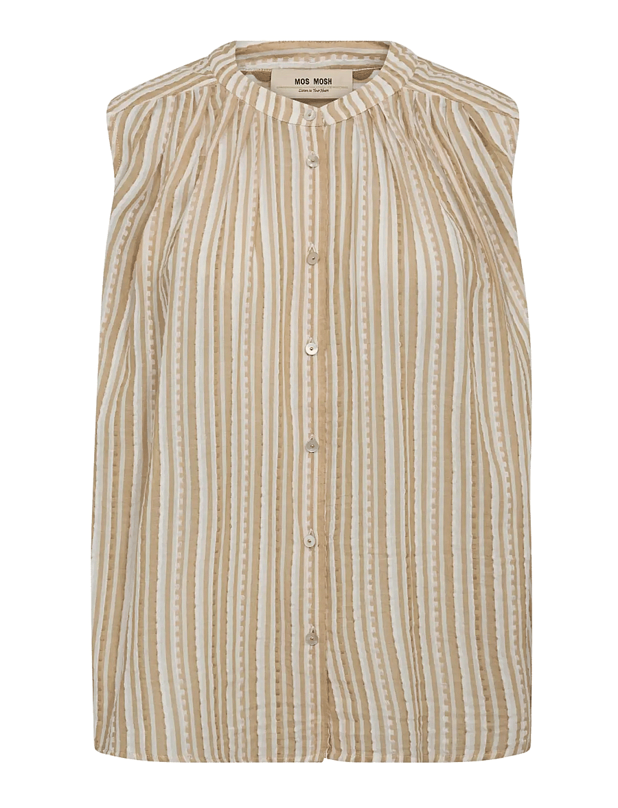 MOS MOSH - MMAmelia Stripe SL Blouse - ermeløse bluser - sesame - 1