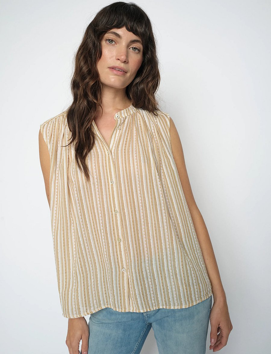 MOS MOSH - MMAmelia Stripe SL Blouse - ermeløse bluser - sesame - 0