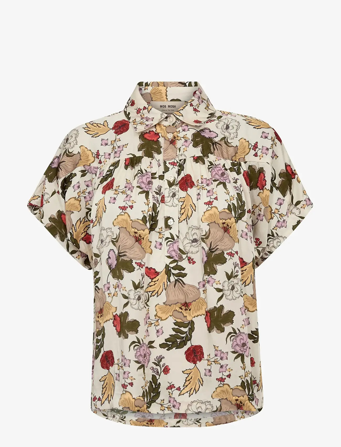 MOS MOSH - MMWinie Flowwi Blouse - kurzämlige blusen - ecru - 1
