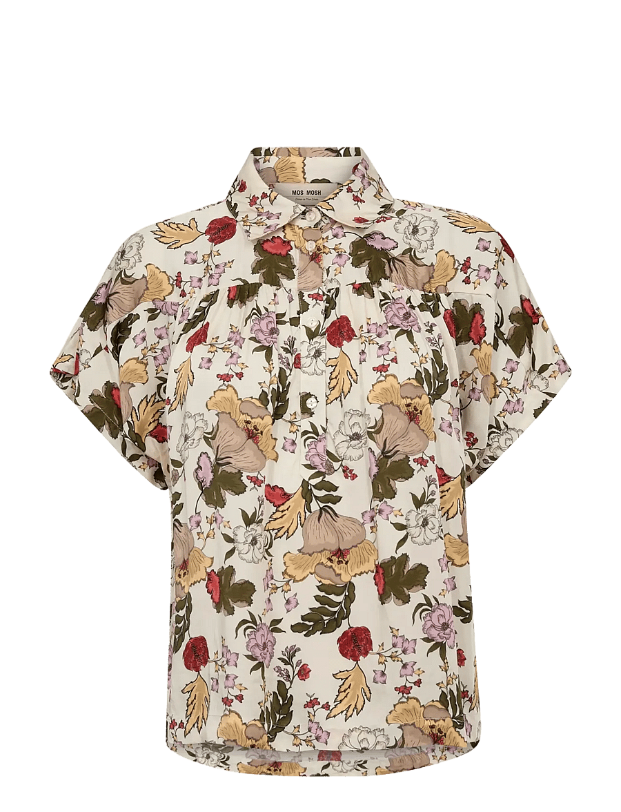 MOS MOSH - MMWinie Flowwi Blouse - kortærmede bluser - ecru - 1