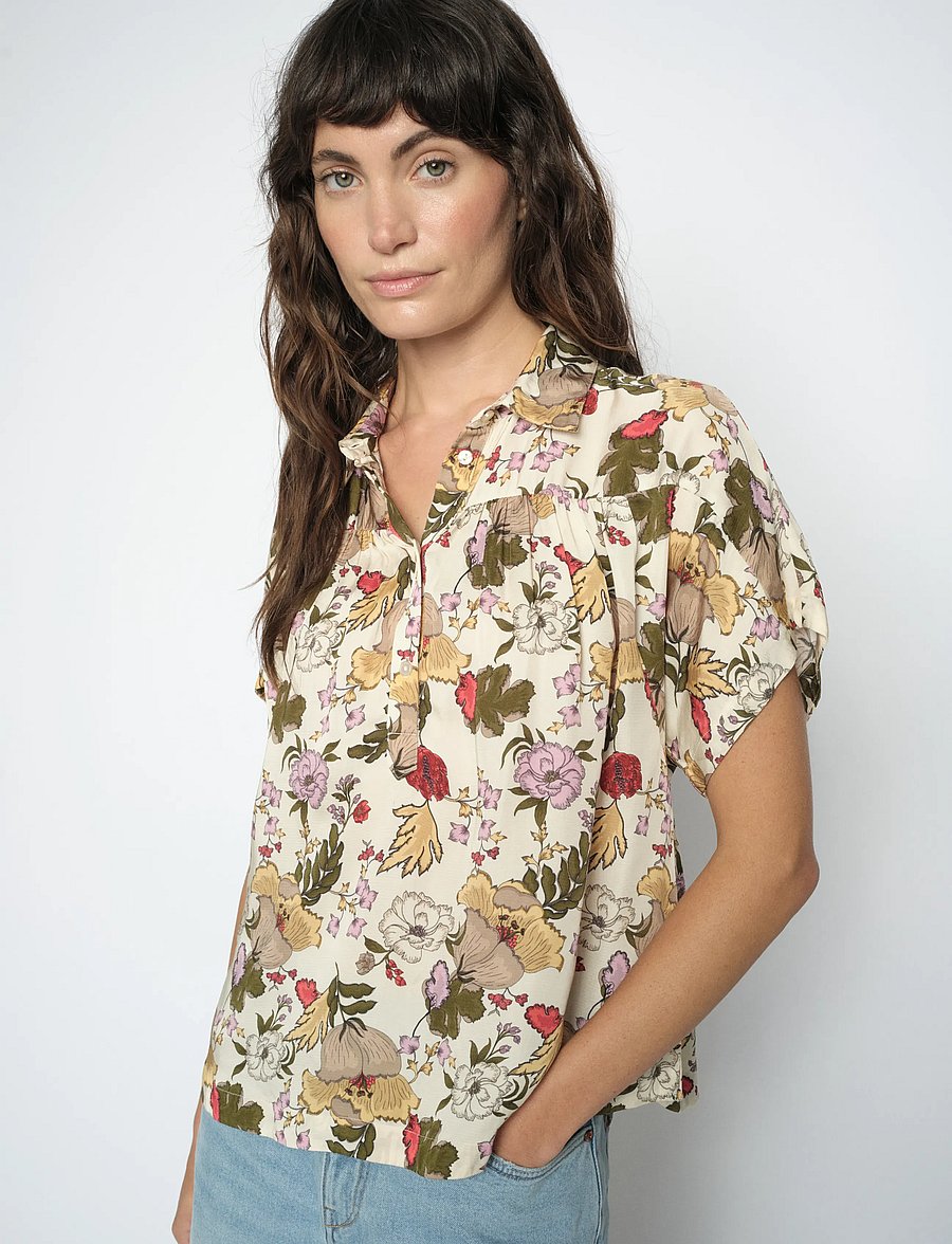 MOS MOSH - MMWinie Flowwi Blouse - kortærmede bluser - ecru - 0
