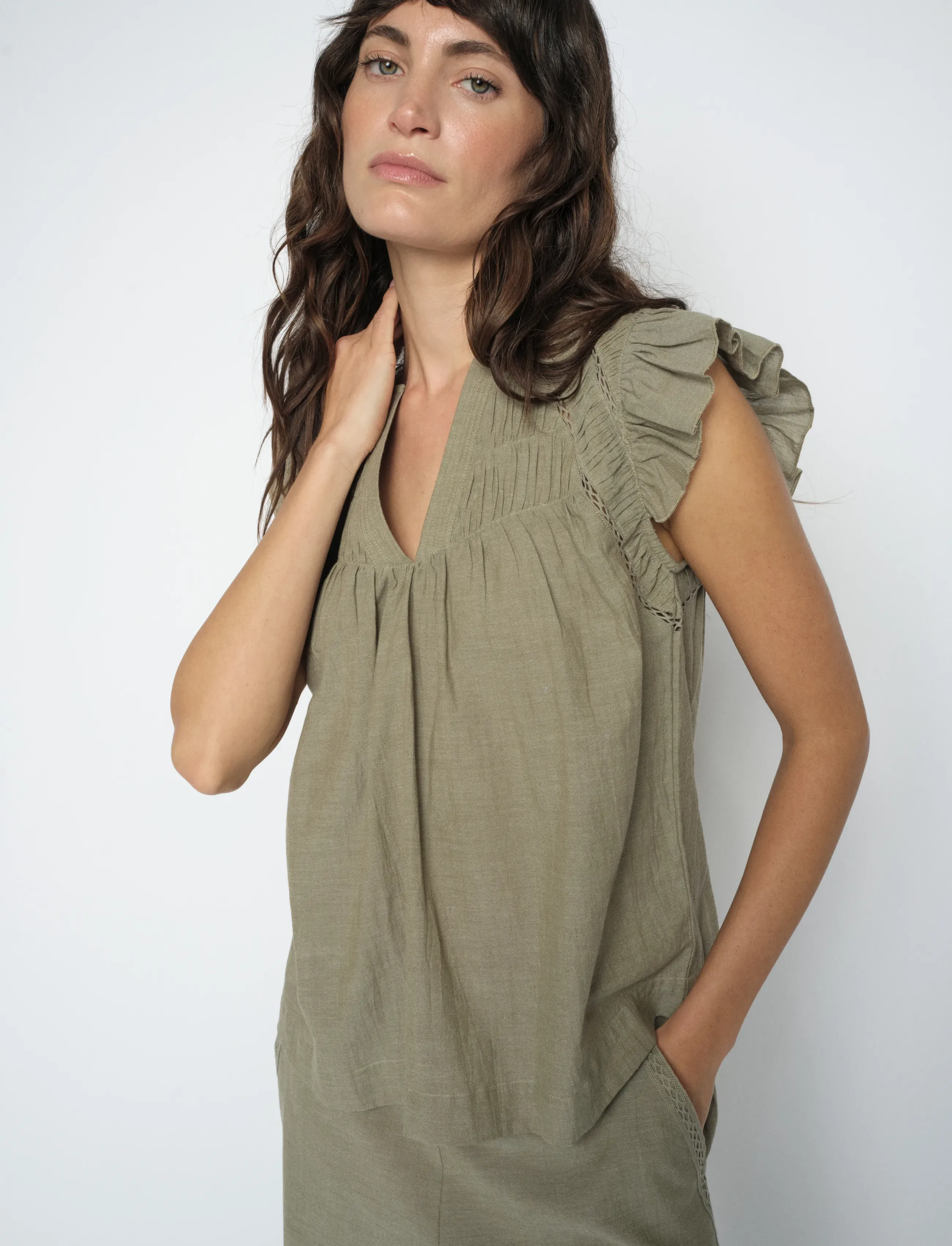 MOS MOSH Mmwoda Izha Blouse, S, Blouses, Khakigrün - Short-sleeved, Frauen