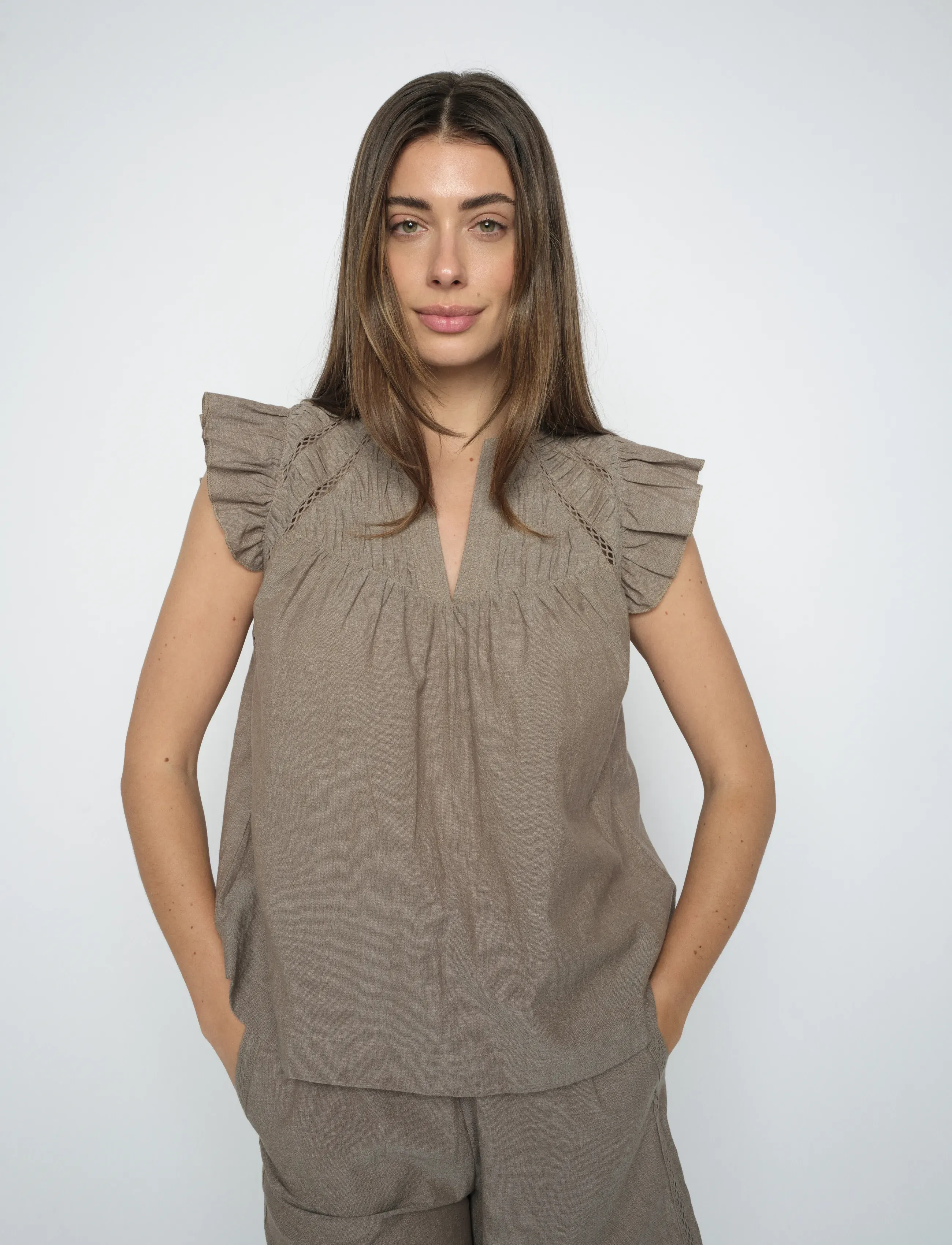 MOS MOSH Mmwoda Izha Blouse, XS, Brown, Bluser > Kortærmede, Dame
