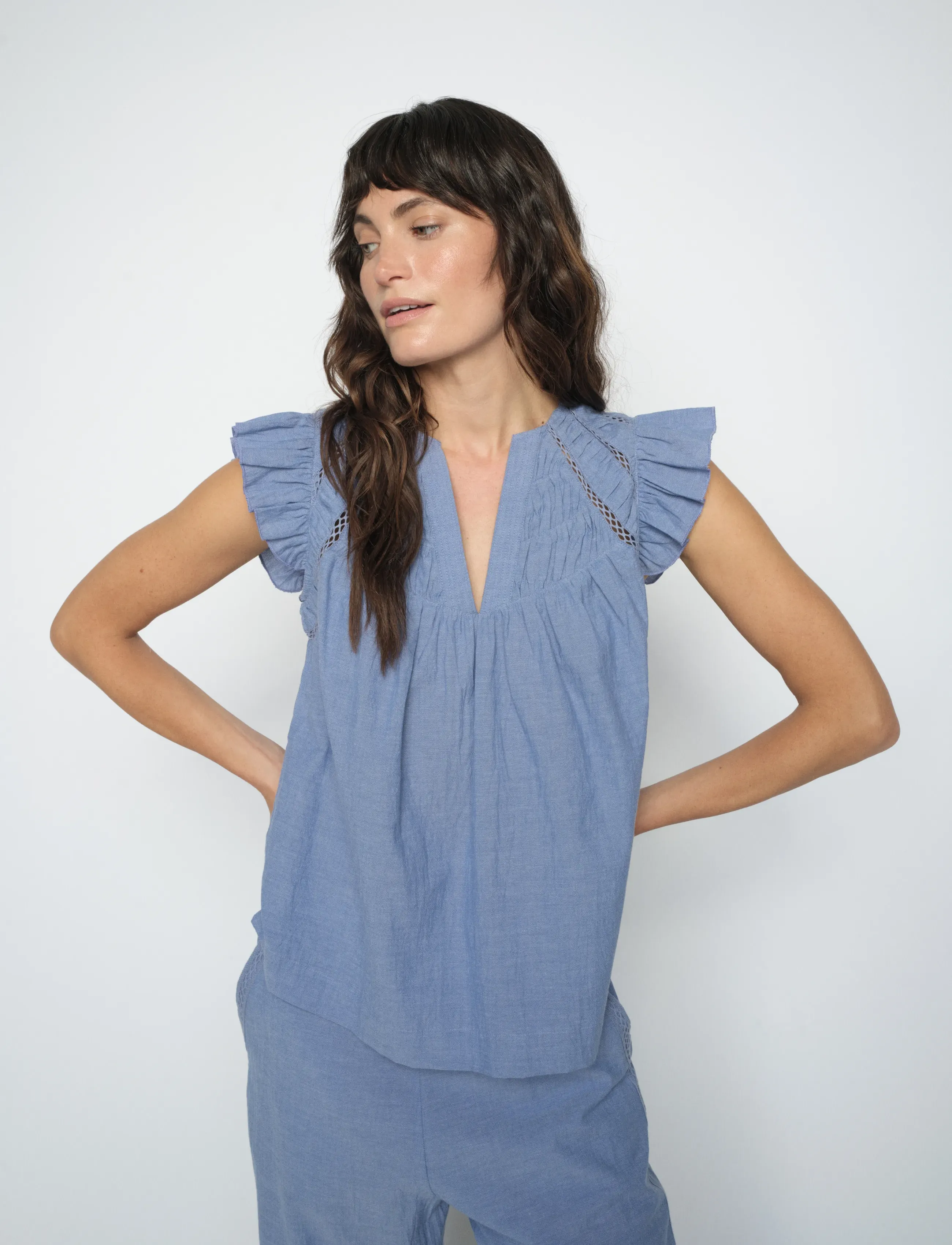 MOS MOSH Mmwoda Izha Blouse, XS, Blouses, Blau - Short-sleeved, Frauen