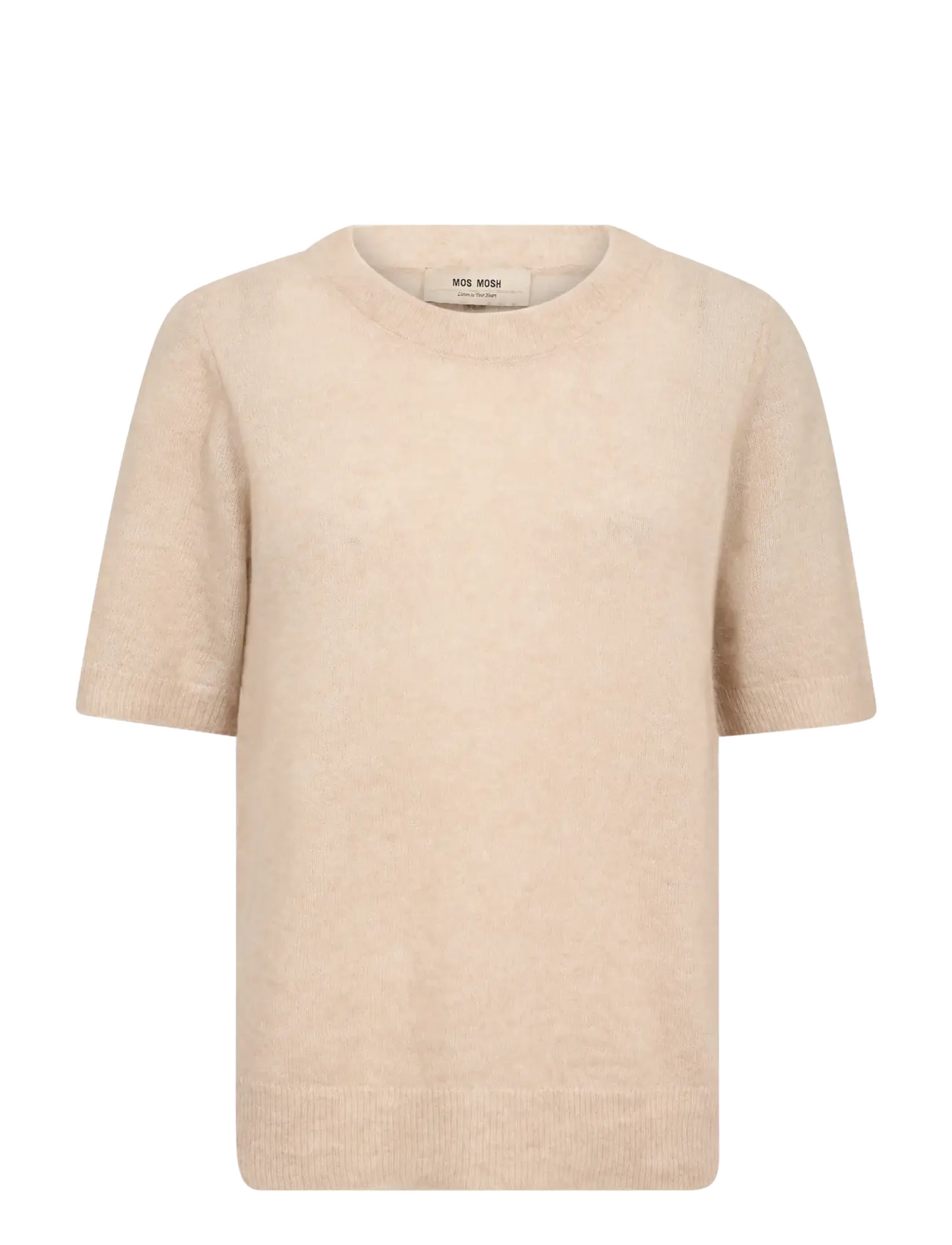MOS MOSH Mmmape Ss O-Neck Knit, XS, Beige, Strik > Trøjer, Dame
