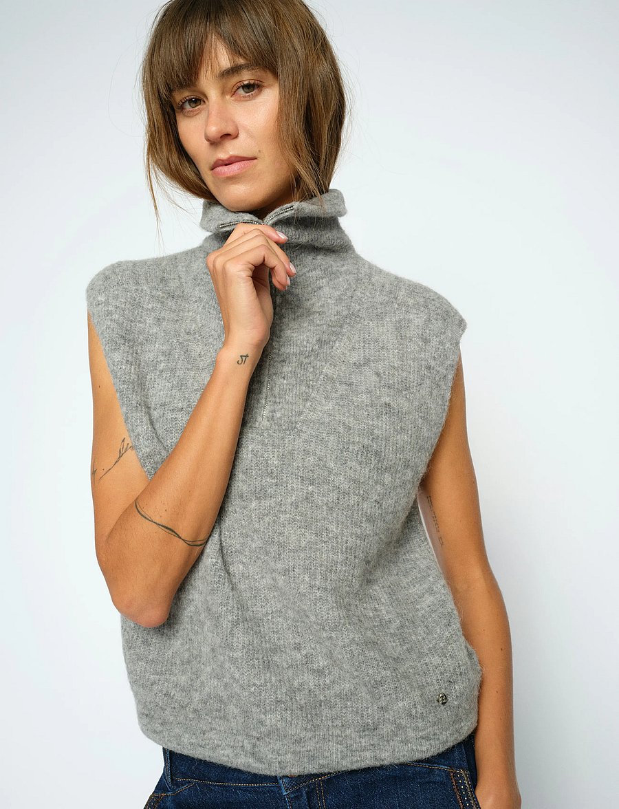 MOS MOSH - MMThora Highneck SL Knit - kampsunid - grey melange - 0