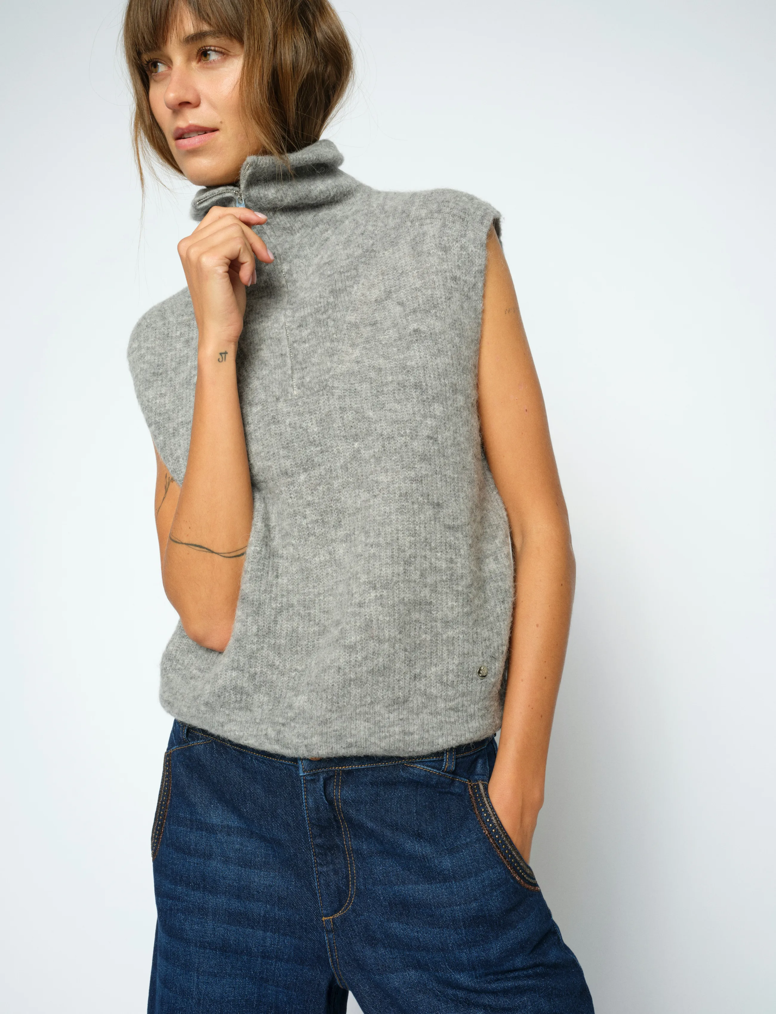 MOS MOSH - MMThora Highneck SL Knit - kampsunid - grey melange - 3