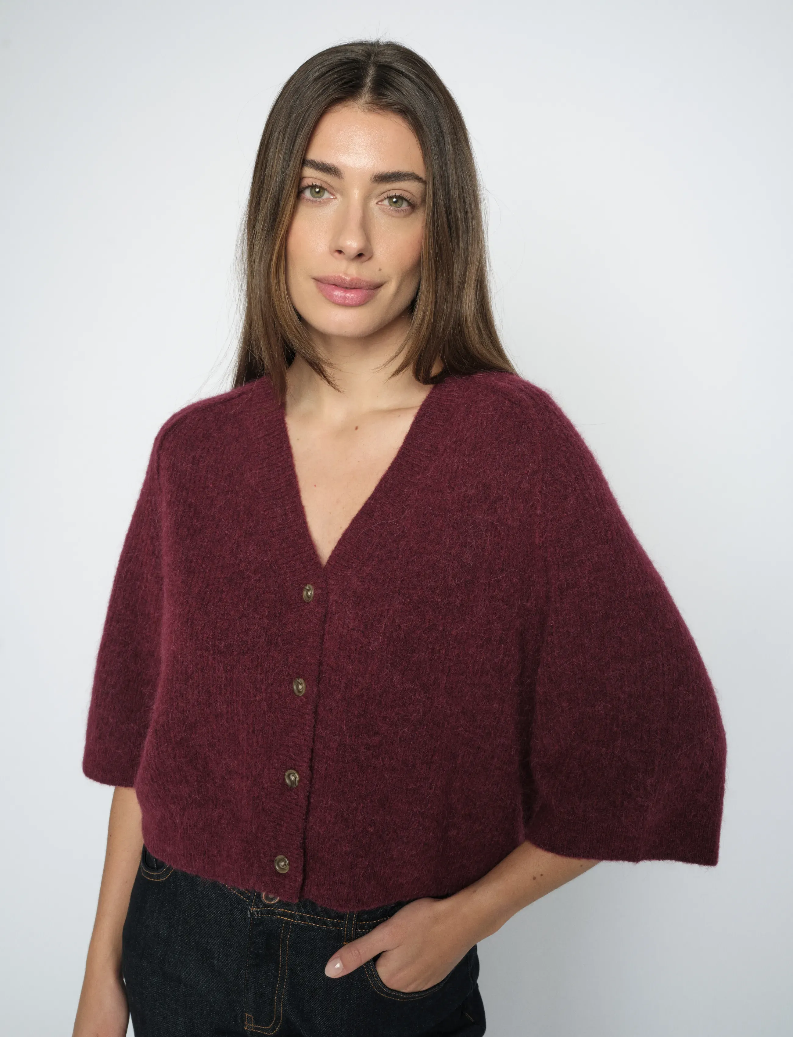 MOS MOSH Mmthora Lizet Knit Cardigan, M, Burgundy, Strik > Cardigans, Dame