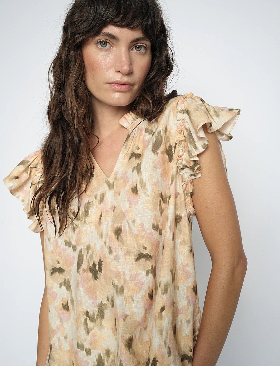 MOS MOSH - MMTea Flower Field Blouse - kurzärmelige blusen - burnt olive - 0
