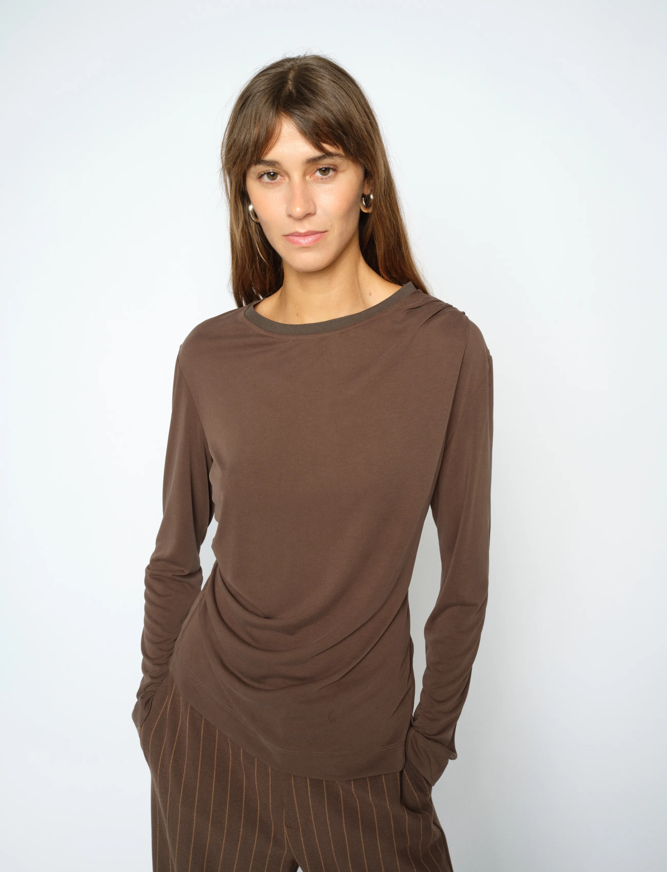 MOS MOSH MMAmi O-LS Draped Tee - Långärmade toppar - DELICIOSO / brown