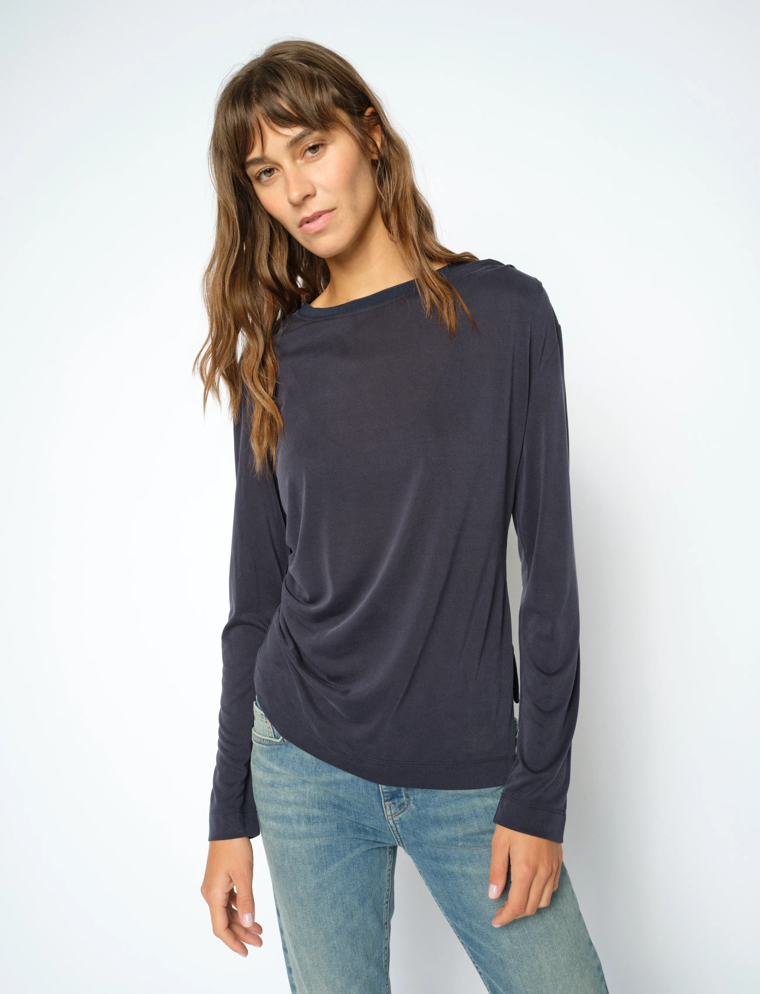 MOS MOSH - MMAmi O-LS Draped Tee - langärmlige tops - salute navy - 3