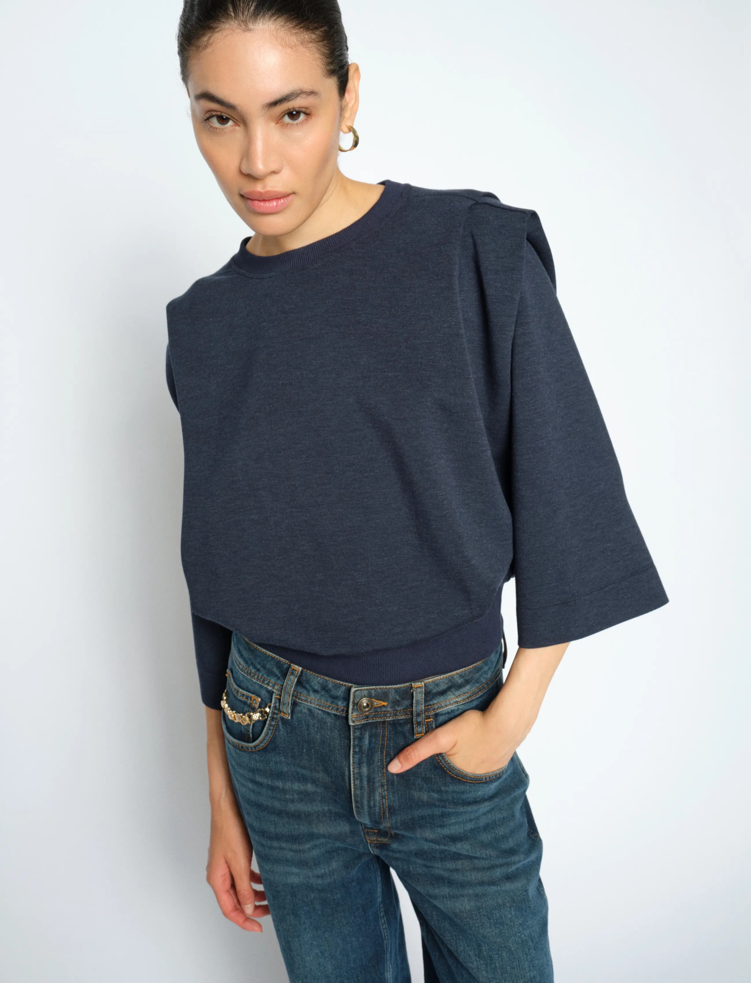 MOS MOSH Mmmae O-3/4 Sleeve Sweatshirt, Kvinder, 3/4 Ærme Sweatshirt, Navy, Str: L