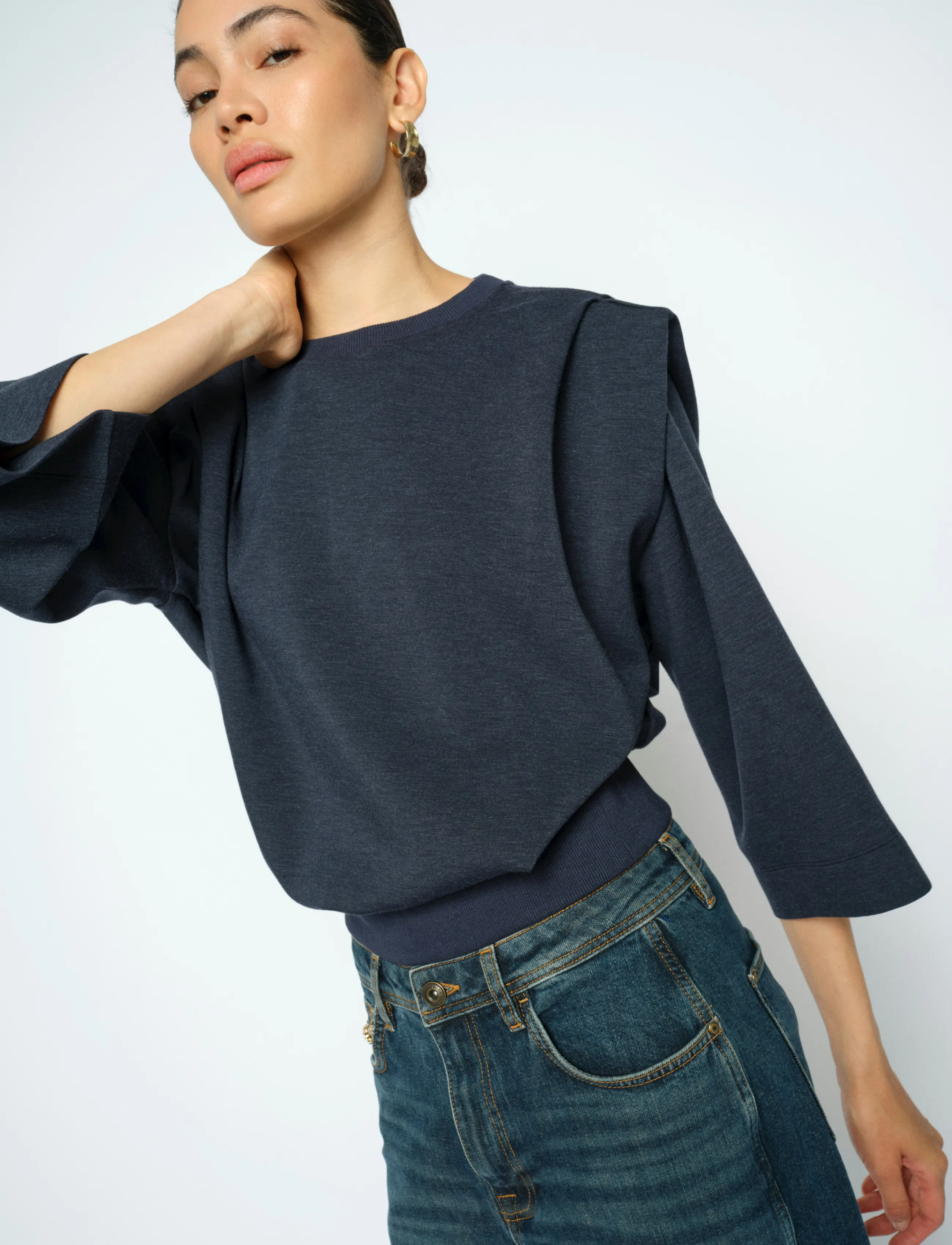 MOS MOSH - MMMae O-3/4 Sleeve Sweatshirt - moetrendid - salute navy - 4