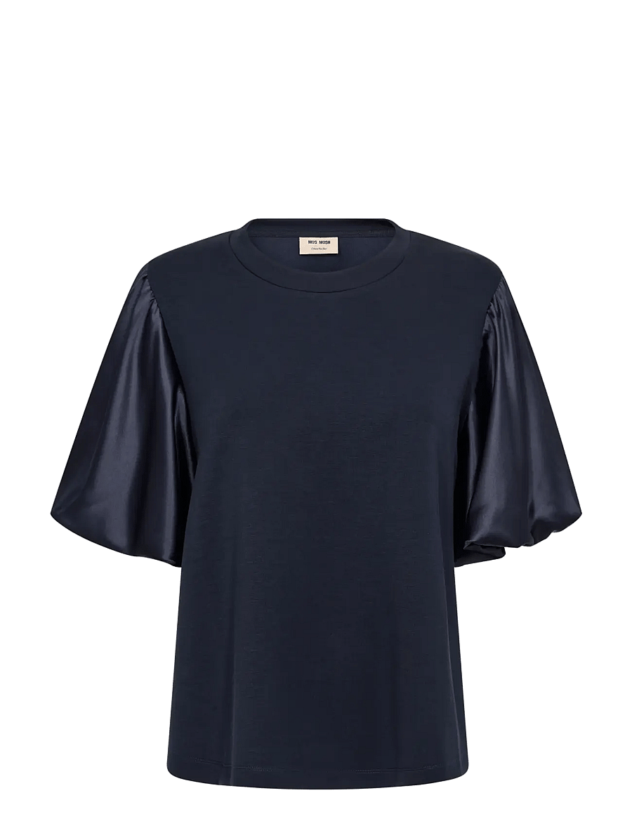 MOS MOSH - MMDuba O-SS Satin Sweatshirt - kortærmede bluser - salute navy - 1
