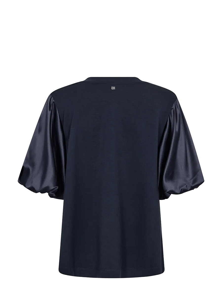 MOS MOSH - MMDuba O-SS Satin Sweatshirt - kortærmede bluser - salute navy - 2