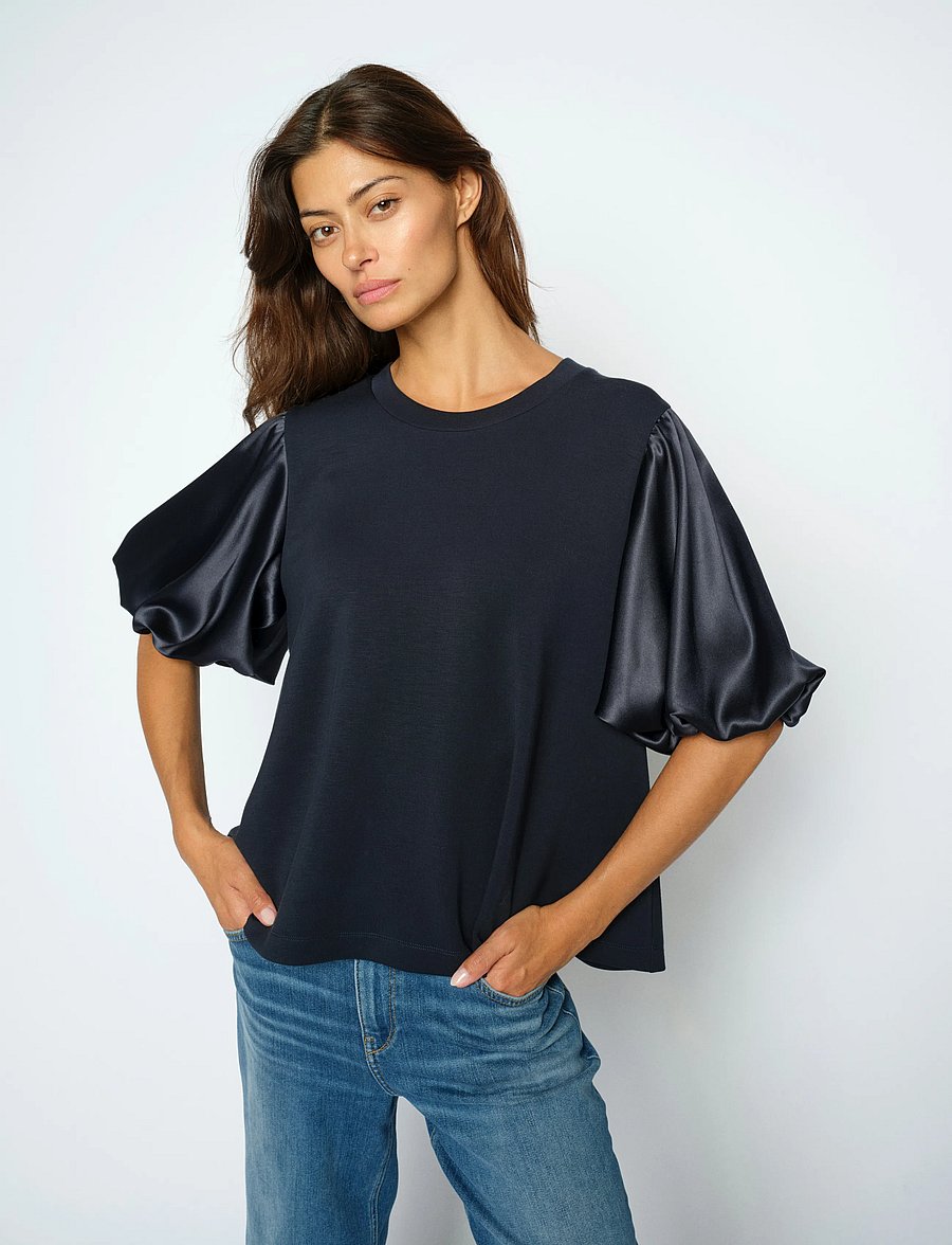 MOS MOSH - MMDuba O-SS Satin Sweatshirt - kortærmede bluser - salute navy - 0