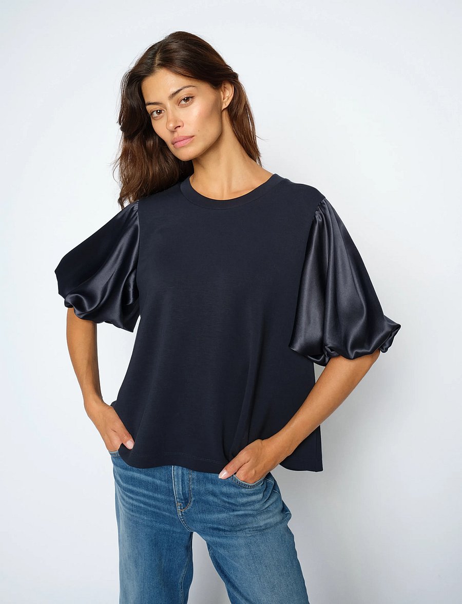 MOS MOSH - MMDuba O-SS Satin Sweatshirt - kortærmede bluser - salute navy - 3