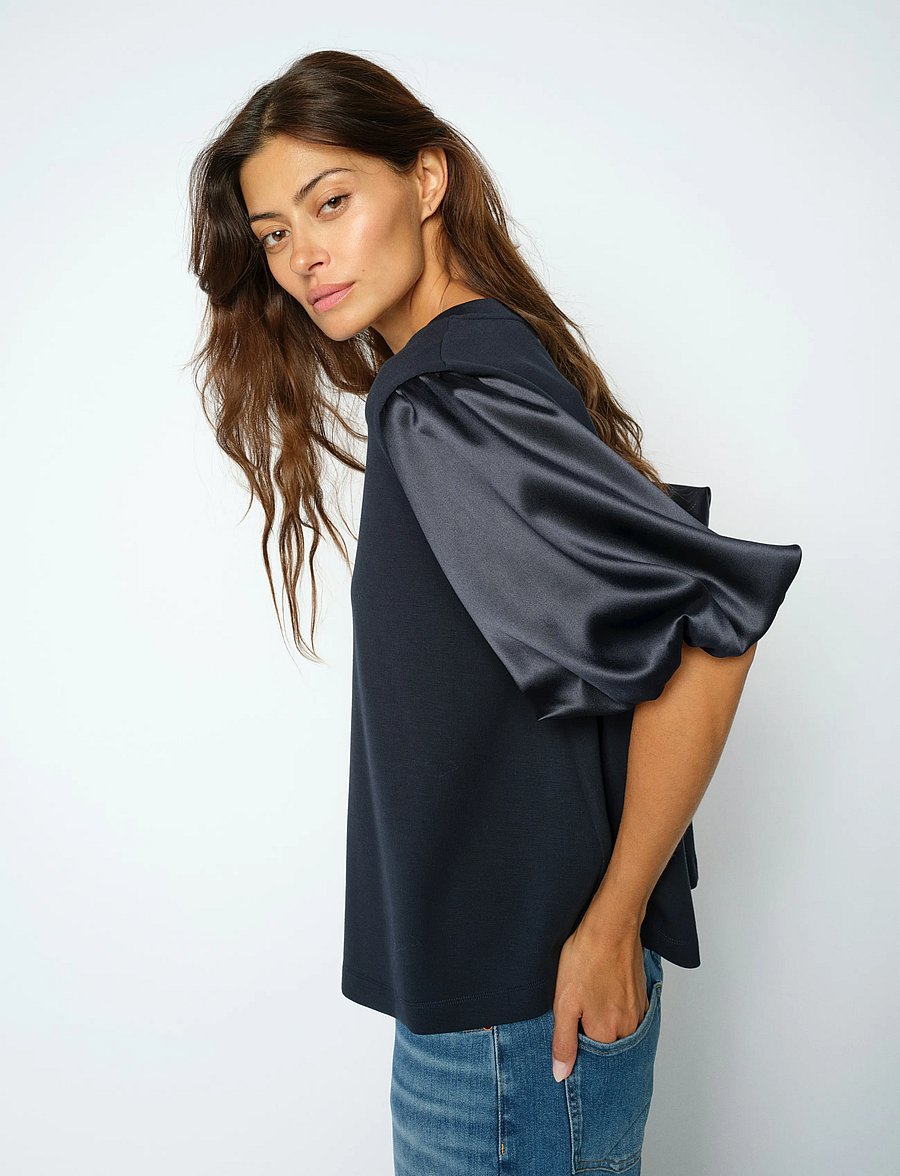 MOS MOSH - MMDuba O-SS Satin Sweatshirt - kortærmede bluser - salute navy - 4
