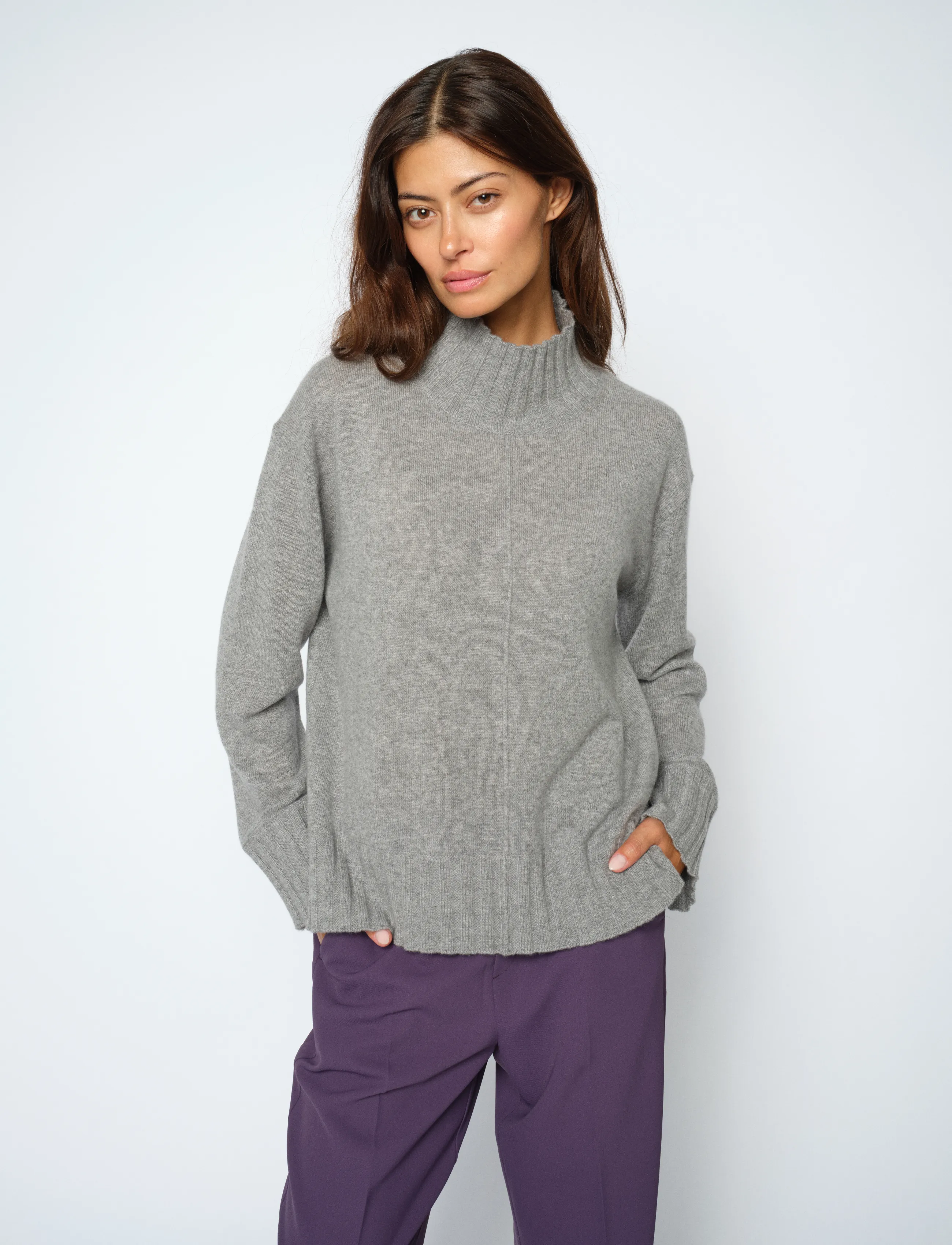 MOS MOSH Mmaima Cashmere Highneck Knit, Kvinder, Højhalset Striktrøje, Grå, Str: XS