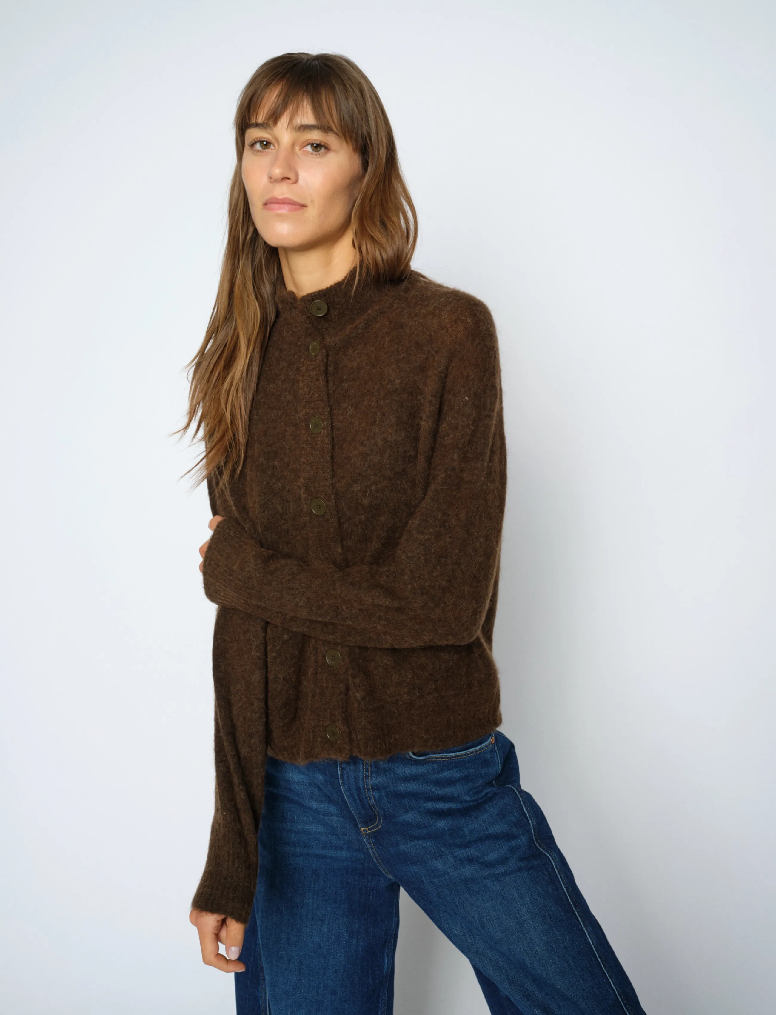MOS MOSH Mmmape Knit Cardigan, Kvinder, Højhalset Strikket Cardigan, Brun, Str: S