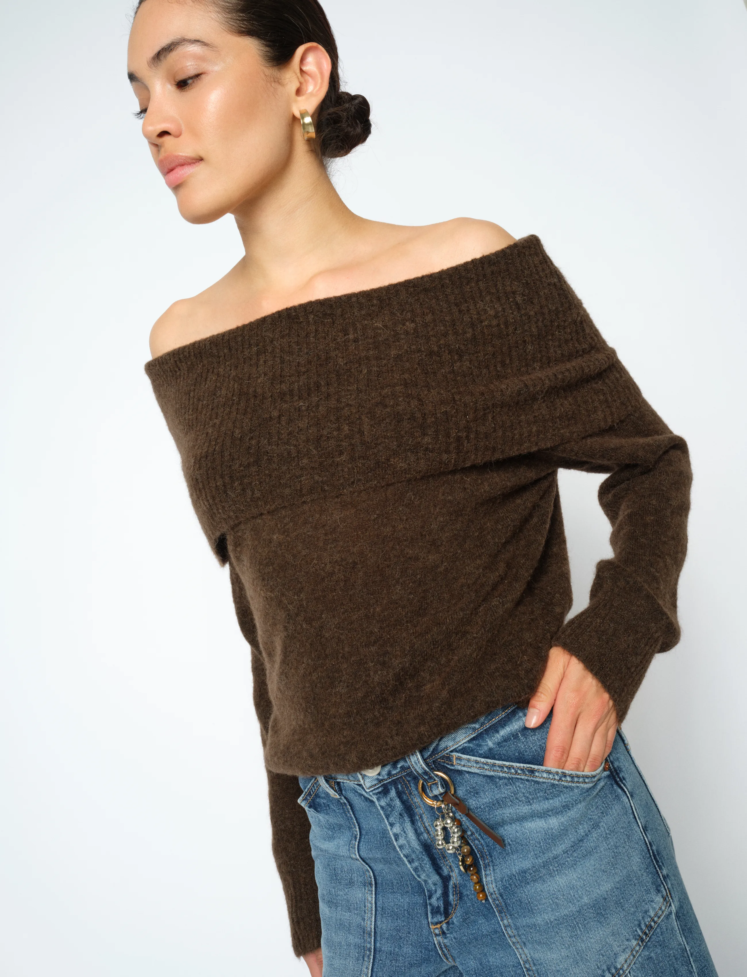 MOS MOSH MMMape Off Shoulder Knit - Strickmode - DELICIOSO / brown