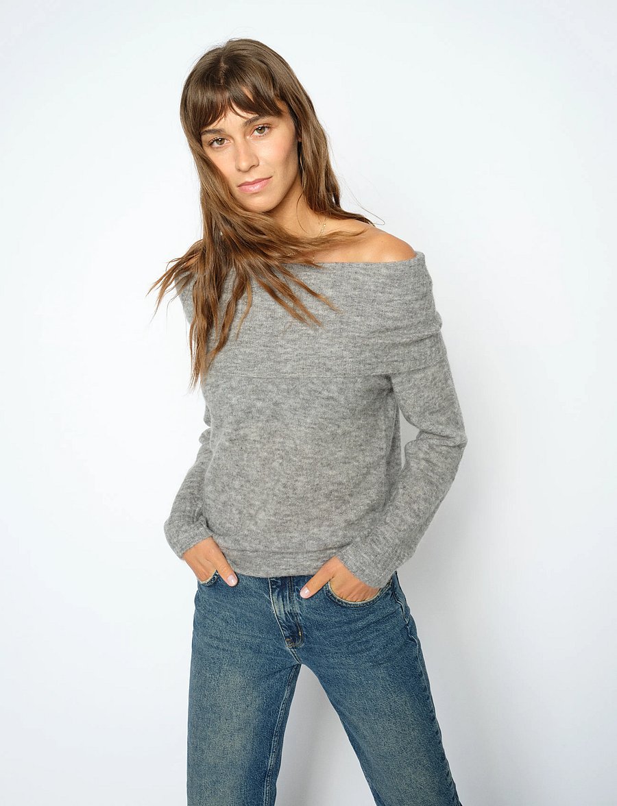MOS MOSH - MMMape Off Shoulder Knit - striktrøjer - grey melange - 3