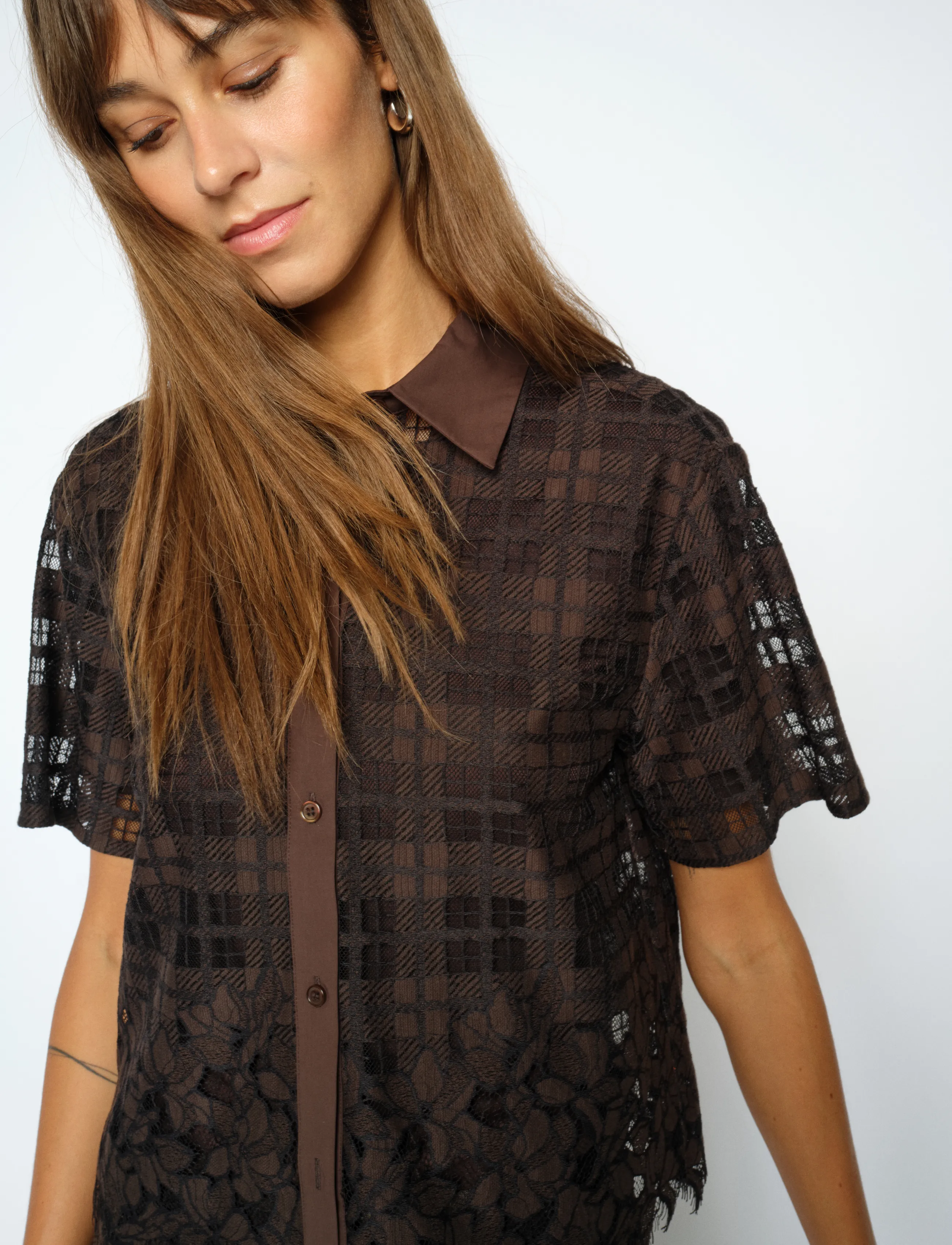 MOS MOSH - MMLia Checko SS Lace Shirt - kurzärmlige hemden - delicioso - 3