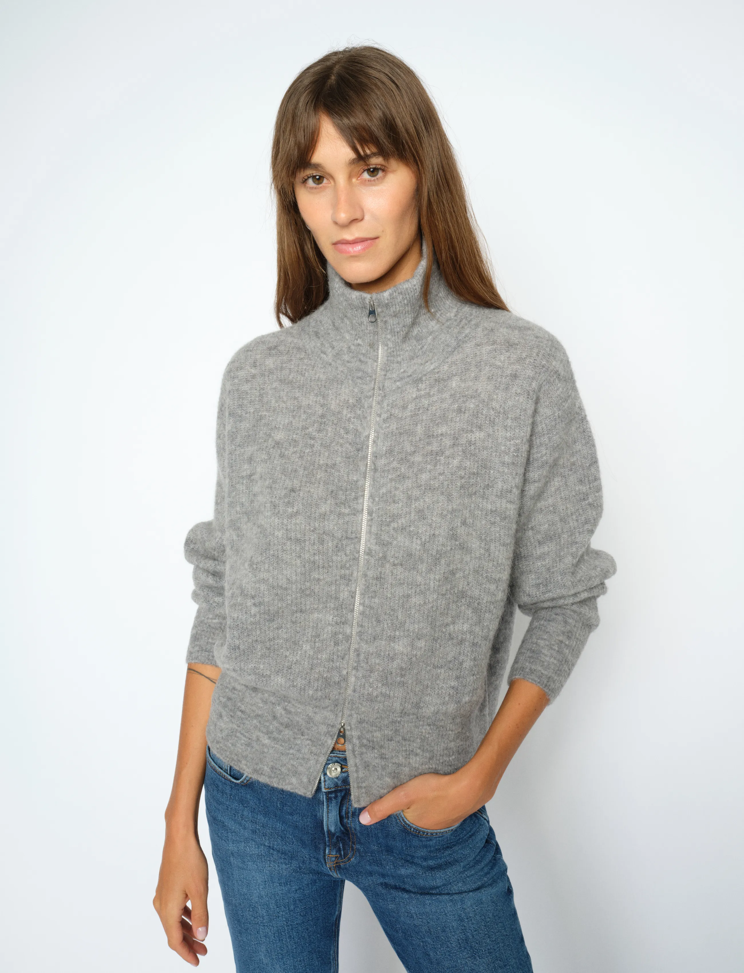 MOS MOSH MMThora Knit Zip Cardigan - MOS MOSH - GREY MELANGE / grey
