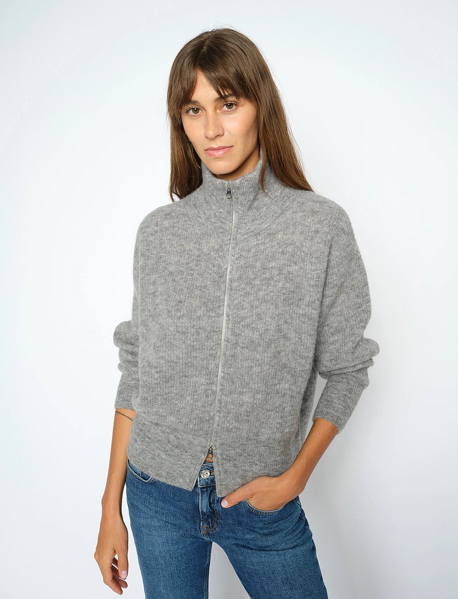 MOS MOSH - MMThora Knit Zip Cardigan - strickjacken - grey melange - 0