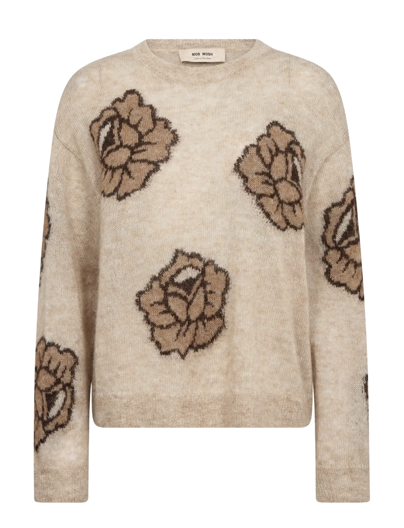 MOS MOSH Mmdrea Popli Knit, Kvinder, Blomstret Striktrøje, Beige, Str: L
