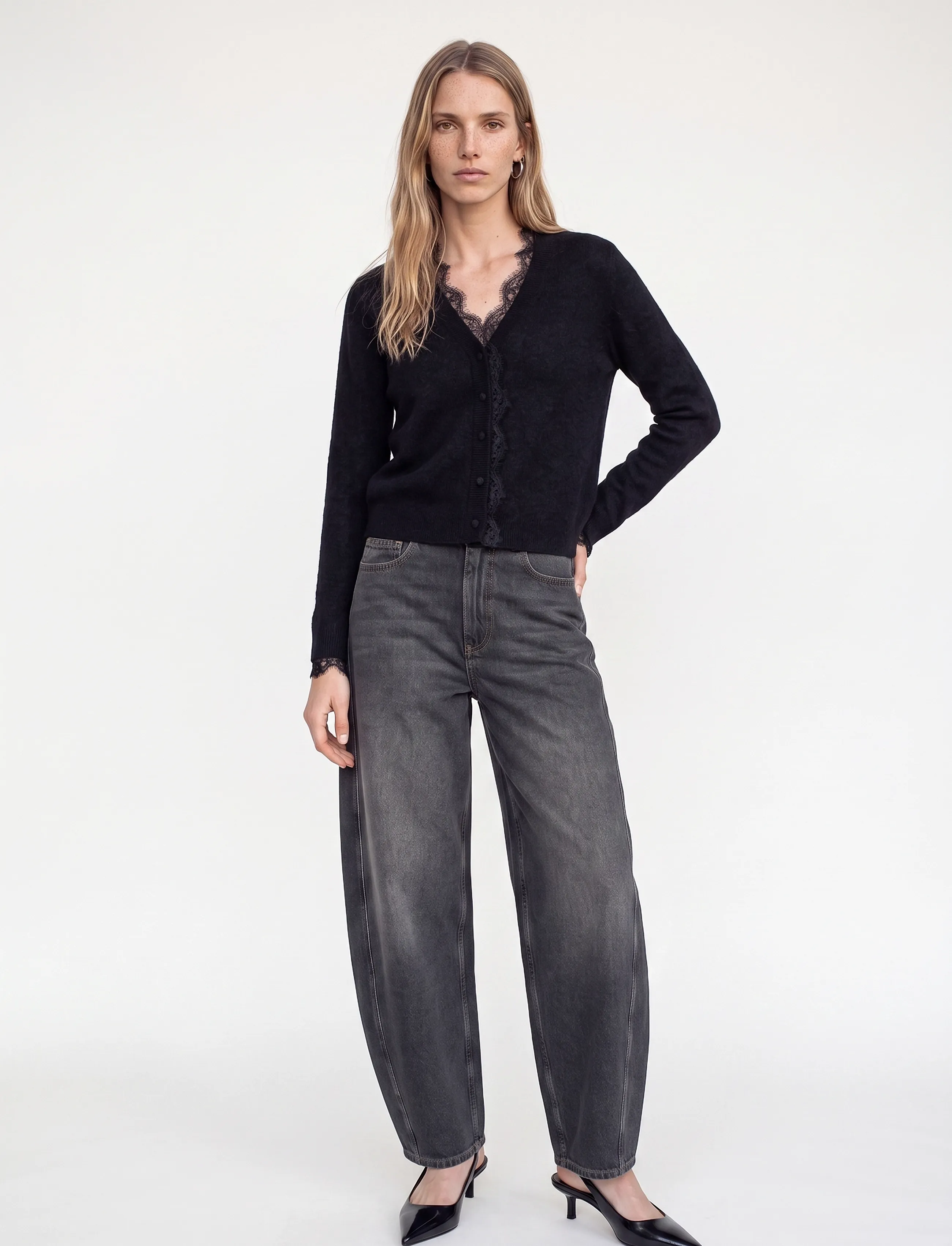 MOS MOSH - MMHelmi Lace Knit Cardigan - koftor - black - 0