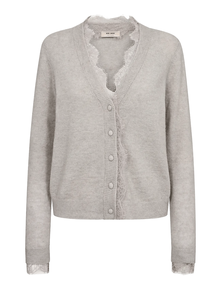 MOS MOSH - MMHelmi Lace Knit Cardigan - koftor - mourning dove - 1