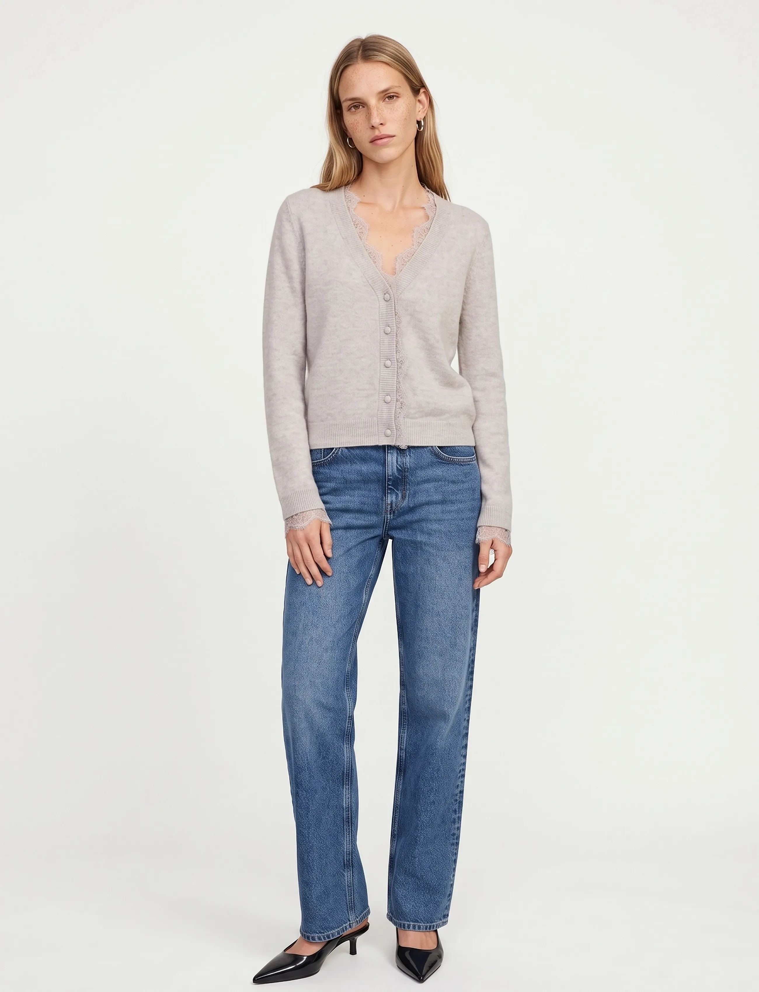 MOS MOSH - MMHelmi Lace Knit Cardigan - koftor - mourning dove - 0